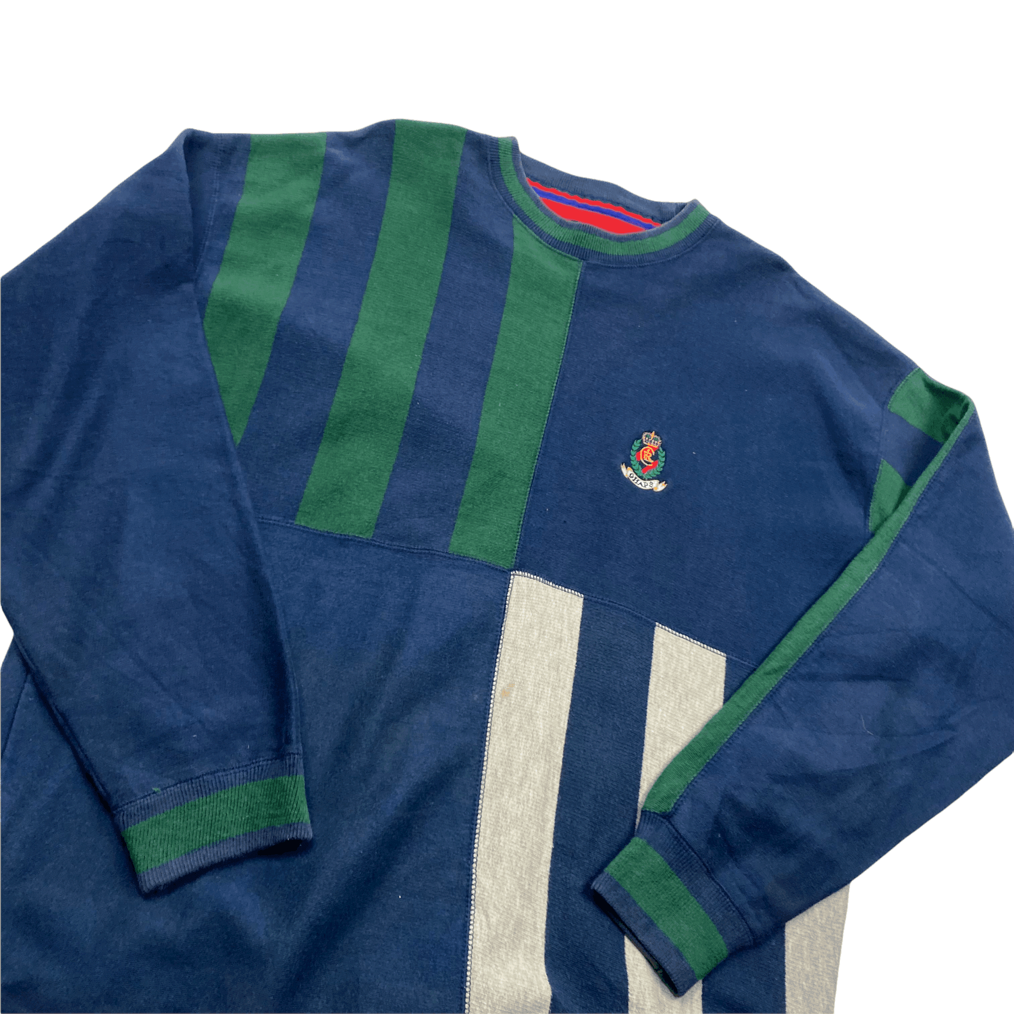 Vintage 90s Navy Blue, Green + Grey Chaps Ralph Lauren Sweatshirt - Medium - The Streetwear Studio