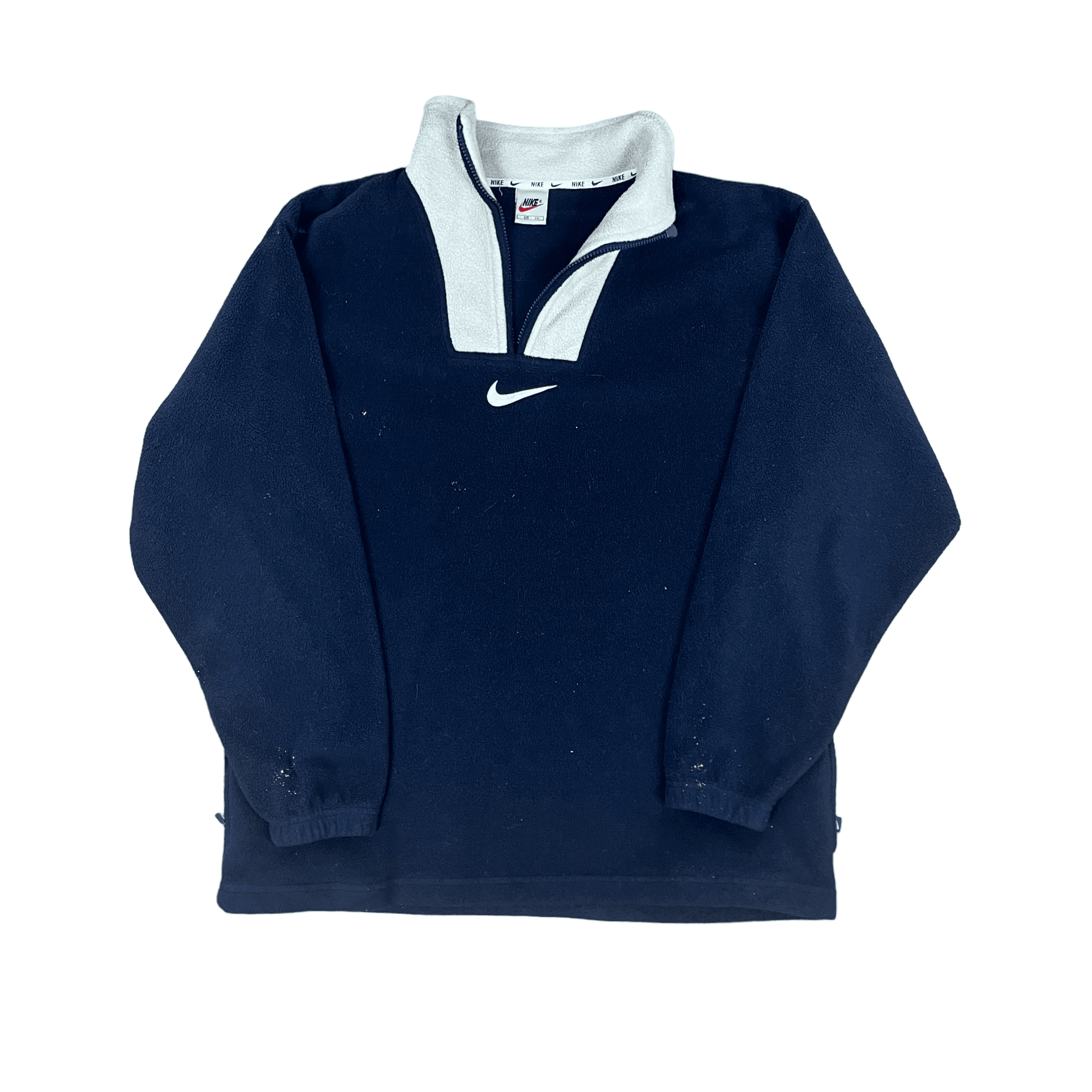 Vintage 90s Navy Blue + Grey Nike Centre Logo Quarter Zip Fleece - Recommended Size - Extra Large - The Streetwear Studio