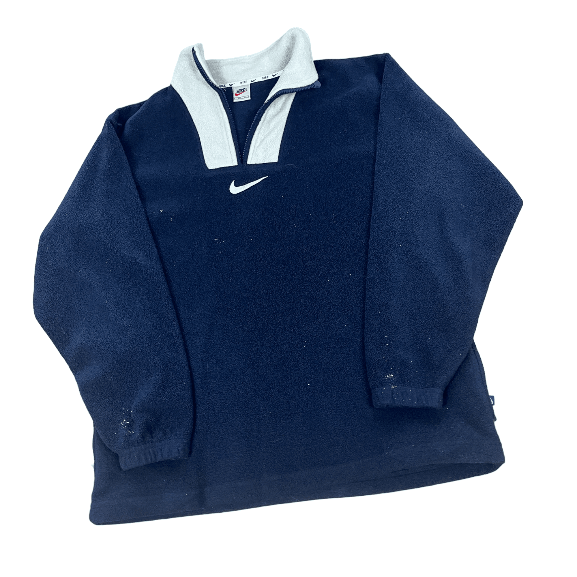 Vintage 90s Navy Blue + Grey Nike Centre Logo Quarter Zip Fleece - Recommended Size - Extra Large - The Streetwear Studio