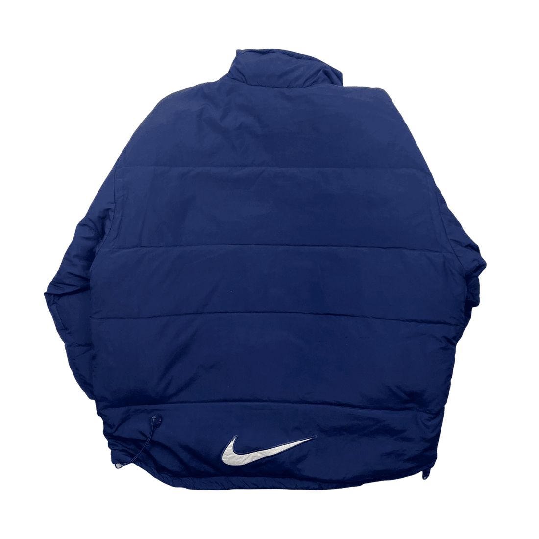 Vintage 90s Navy Blue Nike Large Logo Puffer Jacket - Extra Large - The Streetwear Studio