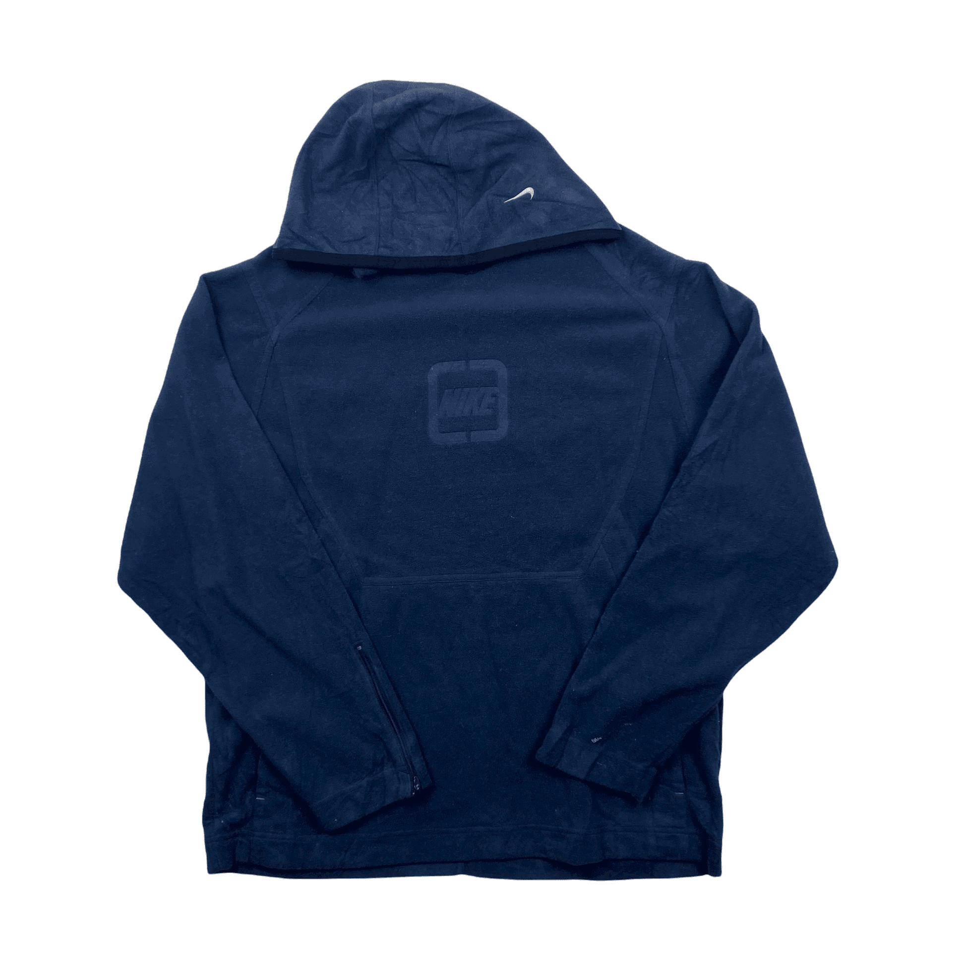 Vintage 90s Navy Blue Nike Spell-Out Fleece Hoodie - Large - The Streetwear Studio