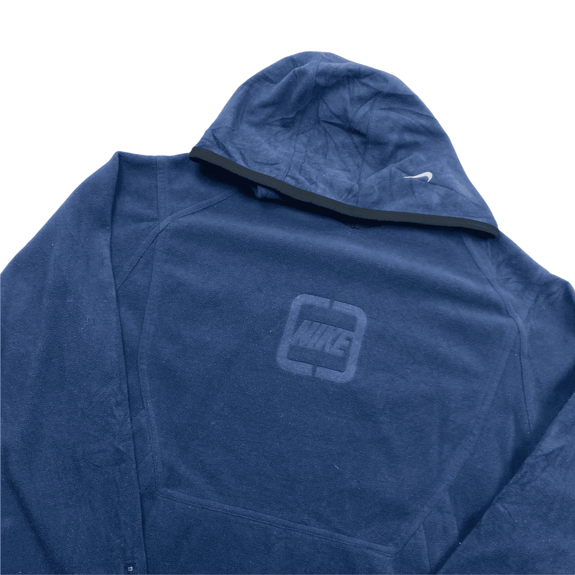 Vintage 90s Navy Blue Nike Spell-Out Fleece Hoodie - Large - The Streetwear Studio