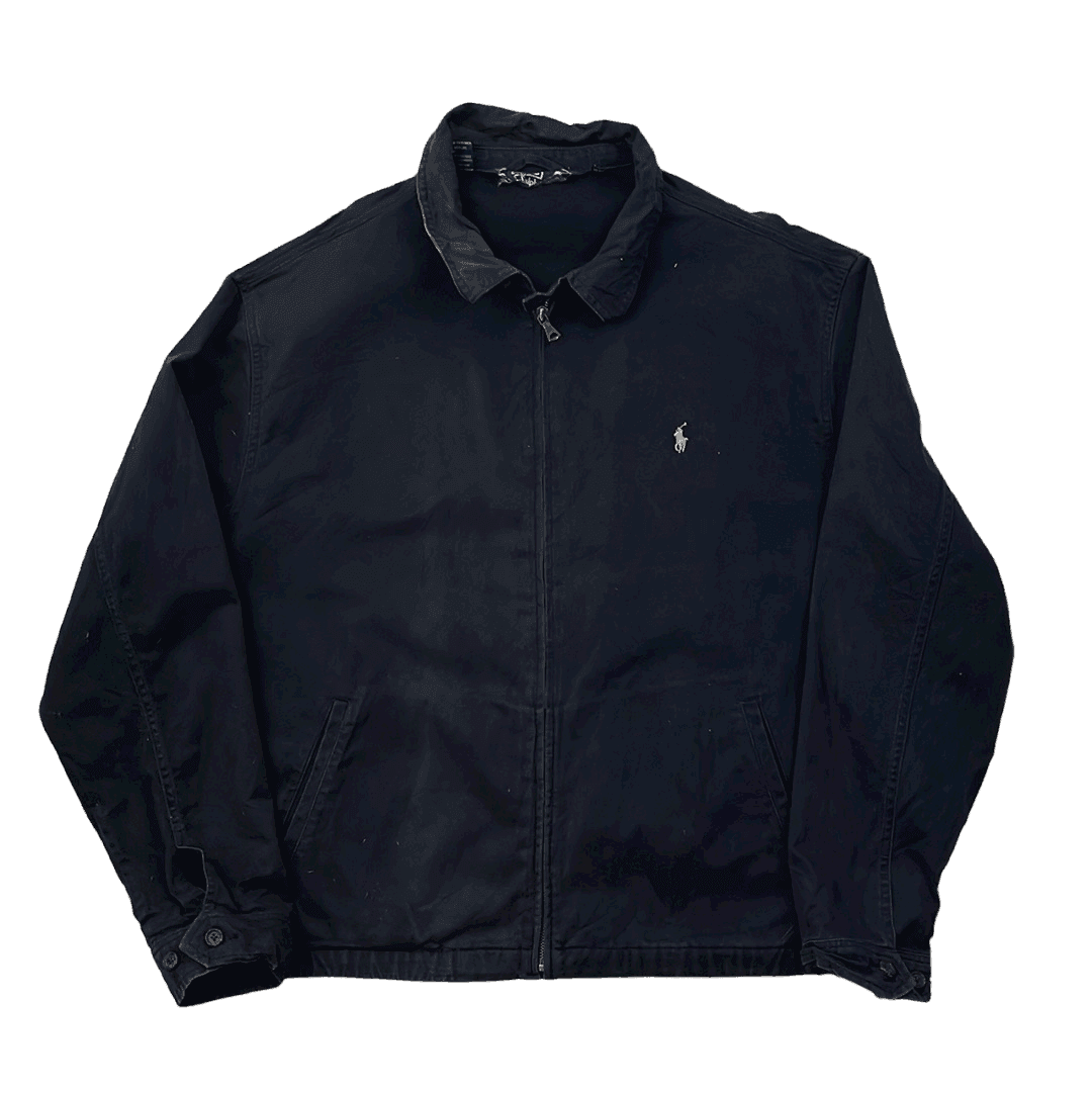 Vintage 90s Navy Blue Polo Ralph Lauren Harrington Jacket - Extra Large - The Streetwear Studio