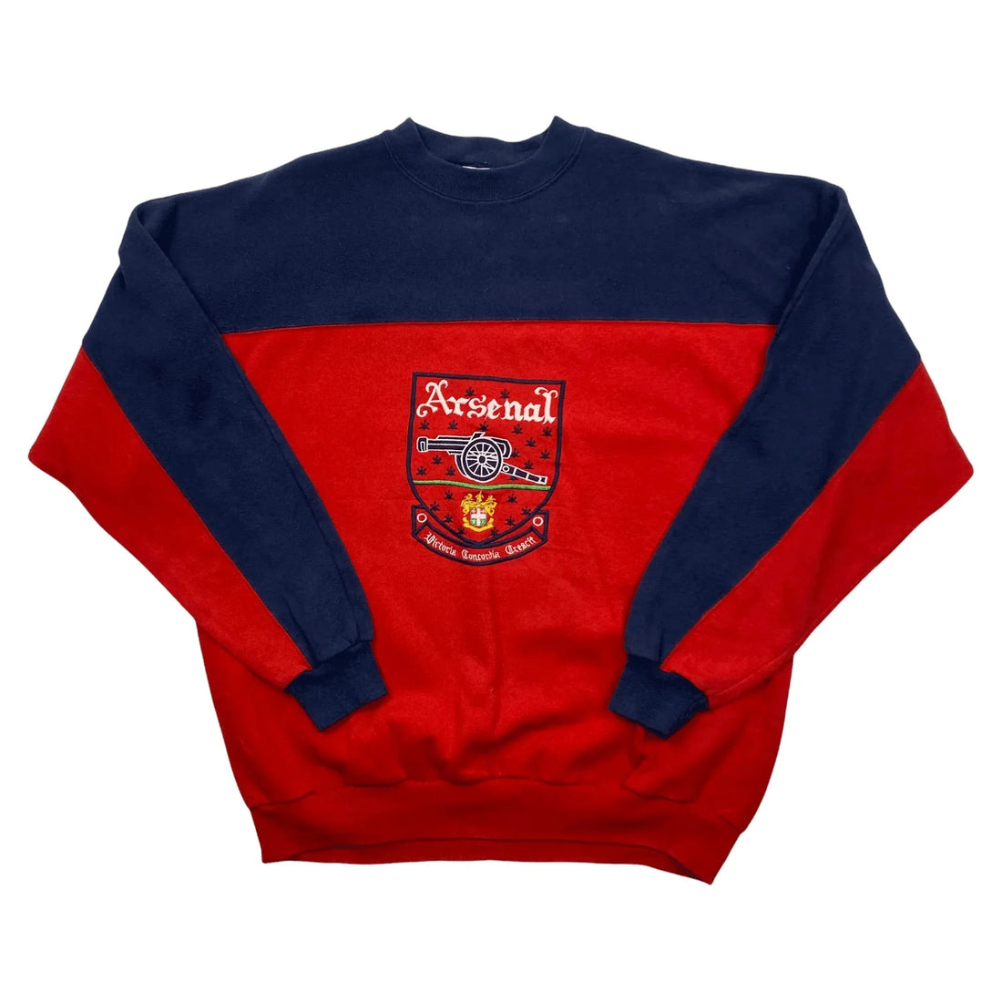 Vintage 90s Navy Blue + Red Adidas Arsenal Football Spell-Out Sweatshirt - M | The Streetwear Studio