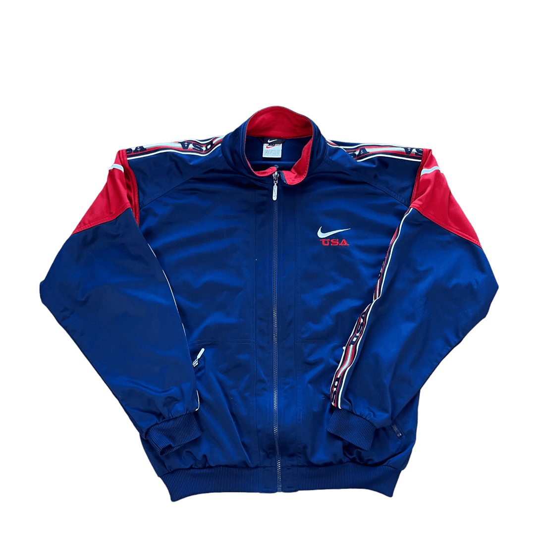 Vintage 90s Navy Blue + Red Nike Jacket - Medium - The Streetwear Studio