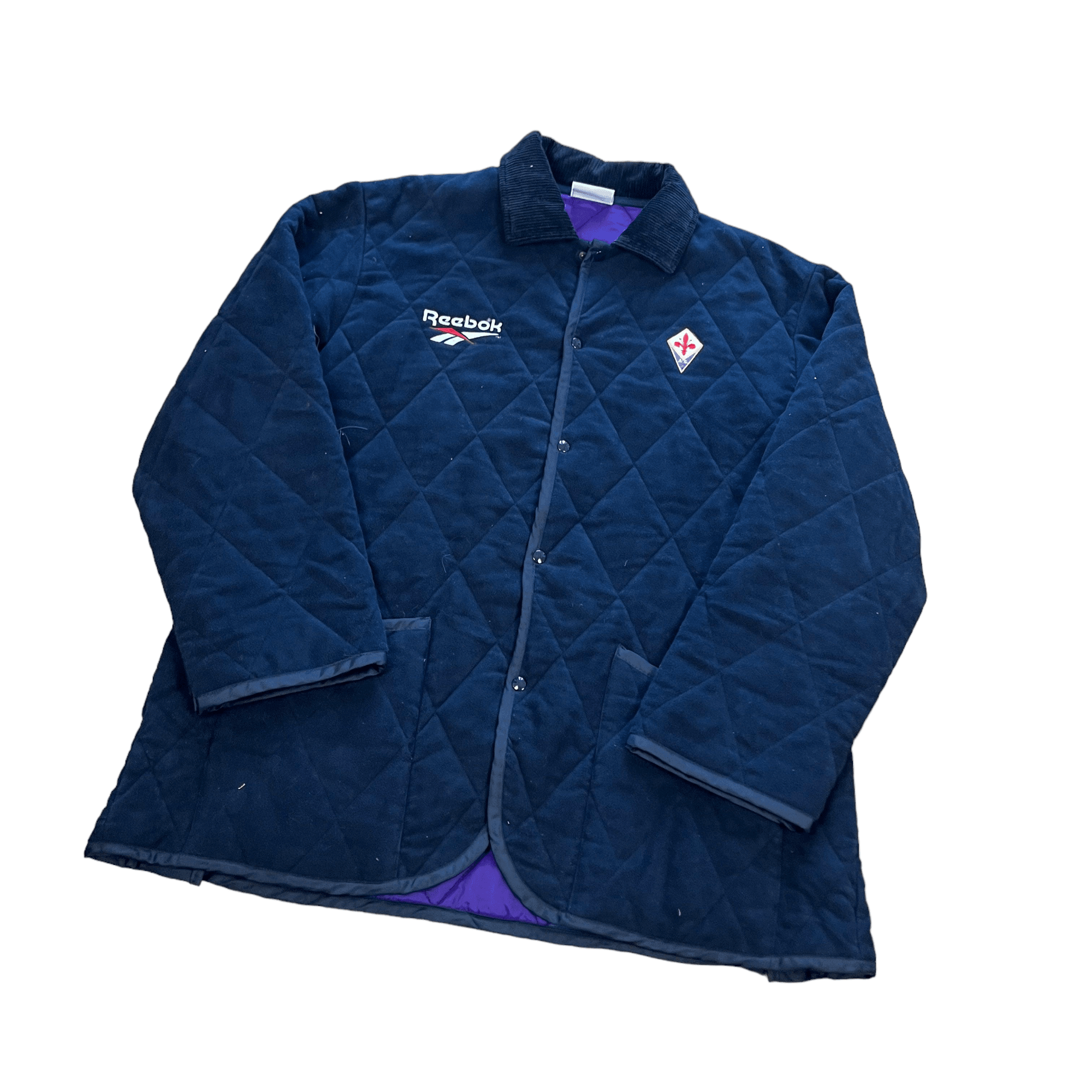 Vintage 90s Navy Blue Reebok Fiorentina Football Coat - Extra Large - The Streetwear Studio