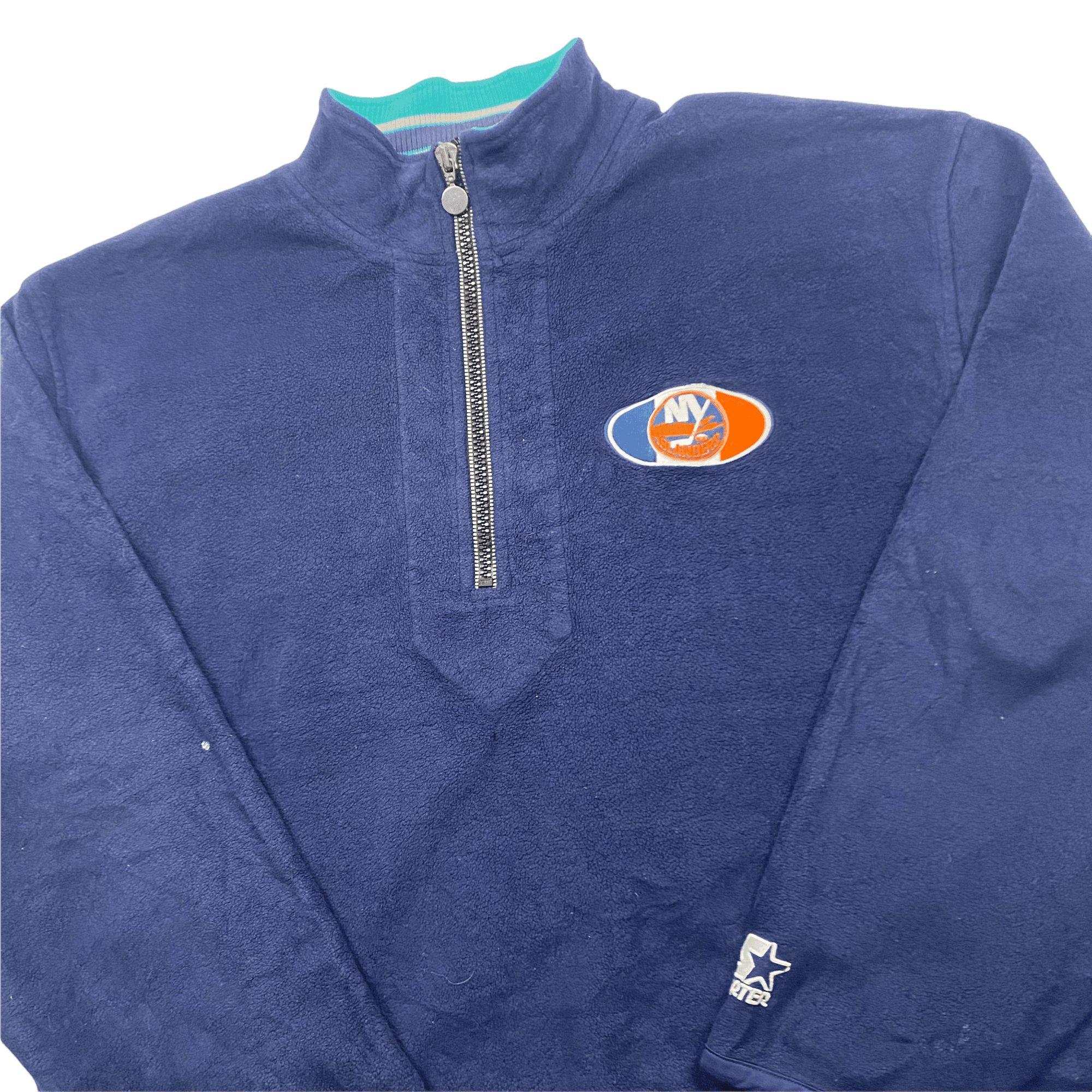Vintage 90s Navy Blue Starter NY Islanders NHL Quarter Zip Fleece - Extra Large - The Streetwear Studio