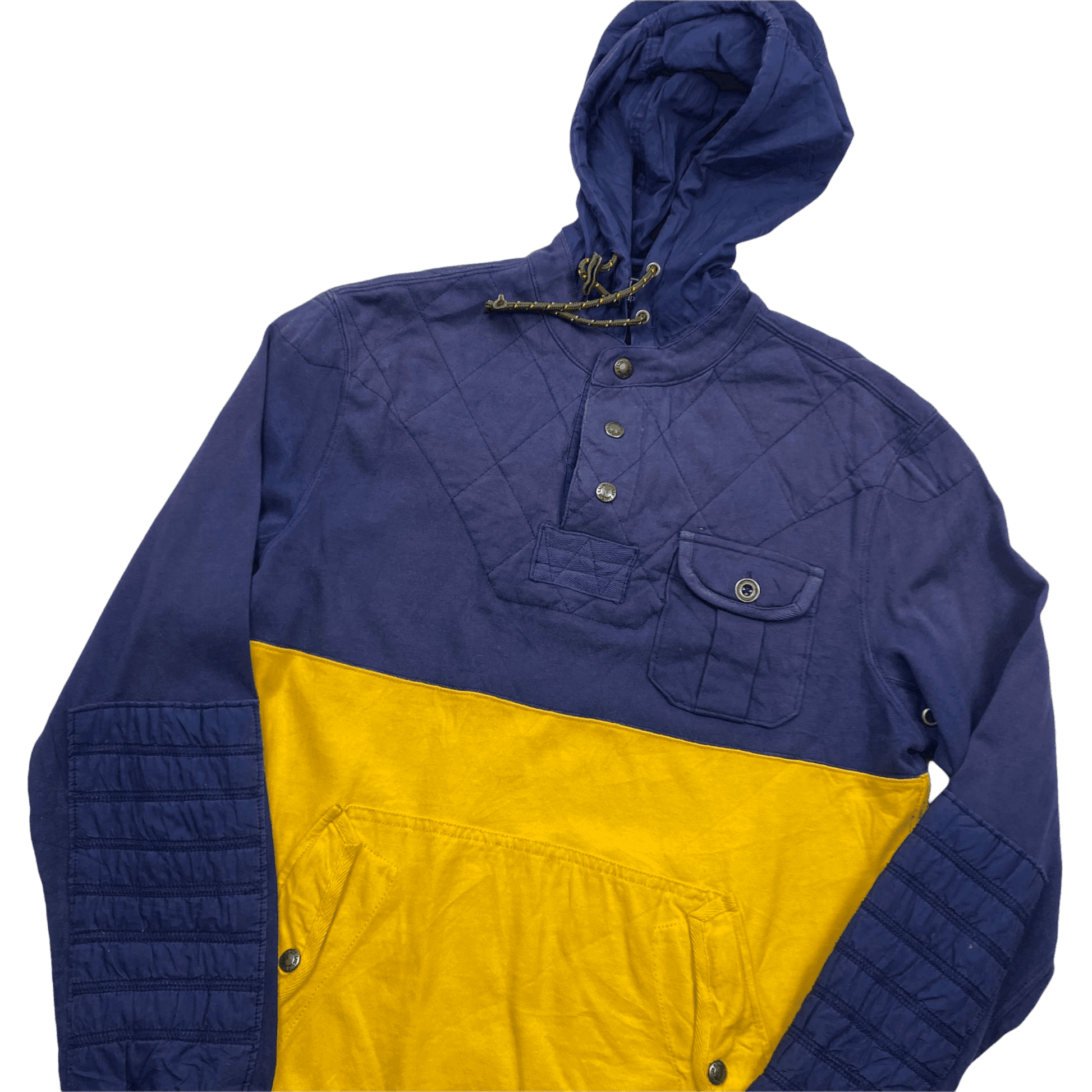 Vintage 90s Navy Blue + Yellow Polo Ralph Lauren Hoodie - Medium - The Streetwear Studio