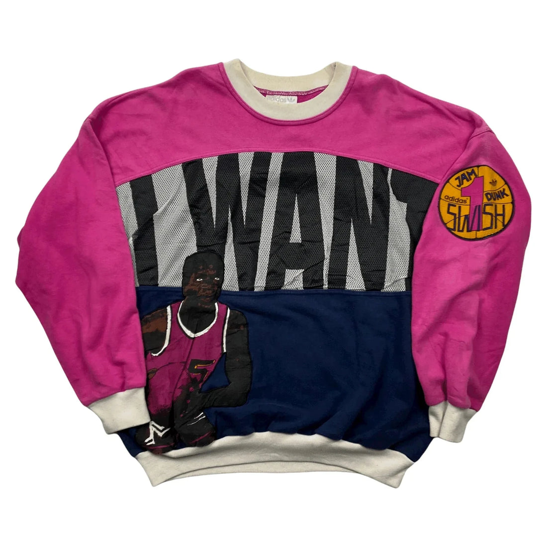 Vintage 90s Purple + Navy Blue Adidas "I Want I Can" Sweatshirt - M | The Streetwear Studio
