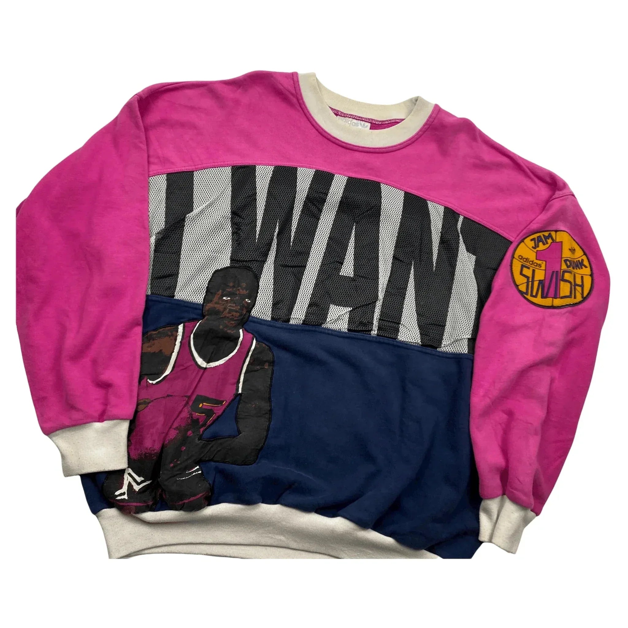 Vintage 90s Purple + Navy Blue Adidas "I Want I Can" Sweatshirt - M | The Streetwear Studio
