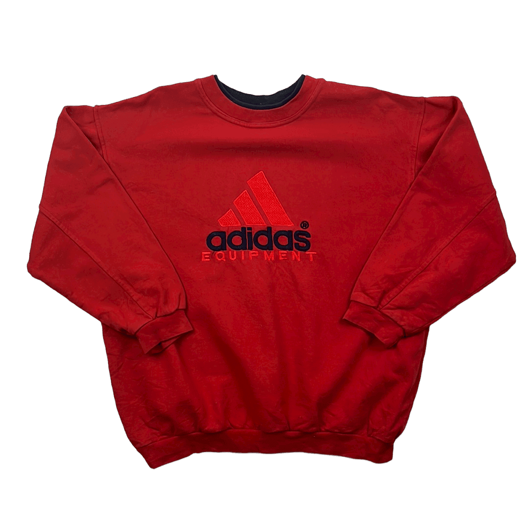 Vintage 90s Red Adidas Equipment Spell-Out Sweatshirt - Small - The Streetwear Studio