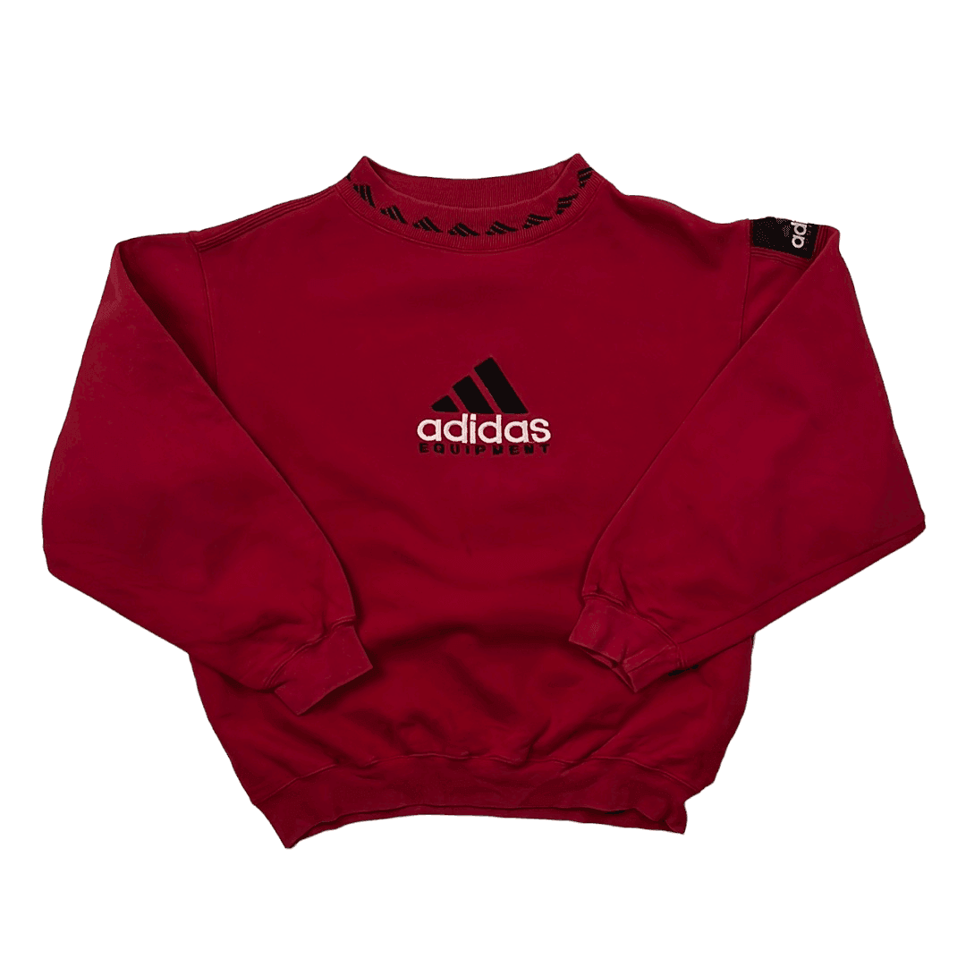 Vintage 90s Red Adidas Equipment Spell-Out Sweatshirt - Small - The Streetwear Studio