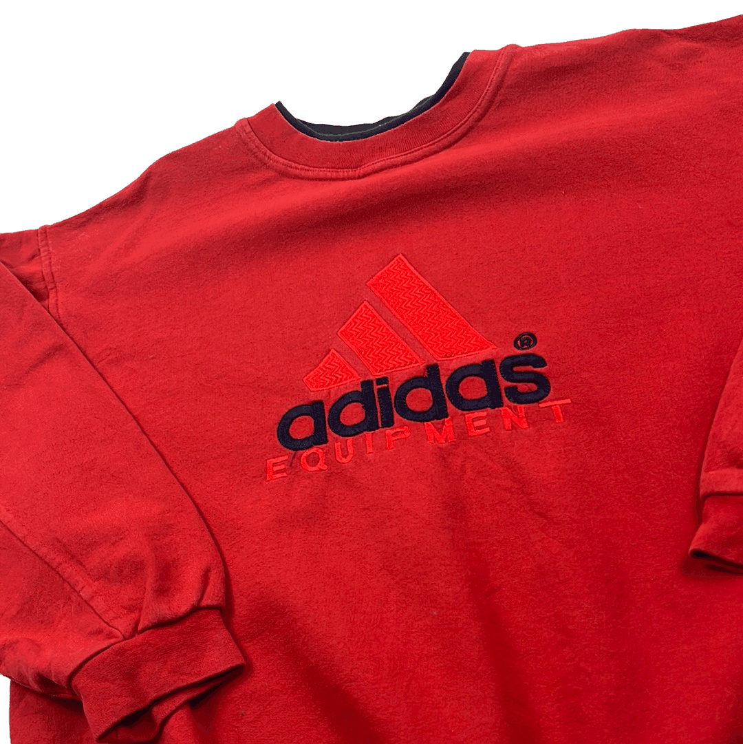 Vintage 90s Red Adidas Equipment Spell-Out Sweatshirt - Small - The Streetwear Studio