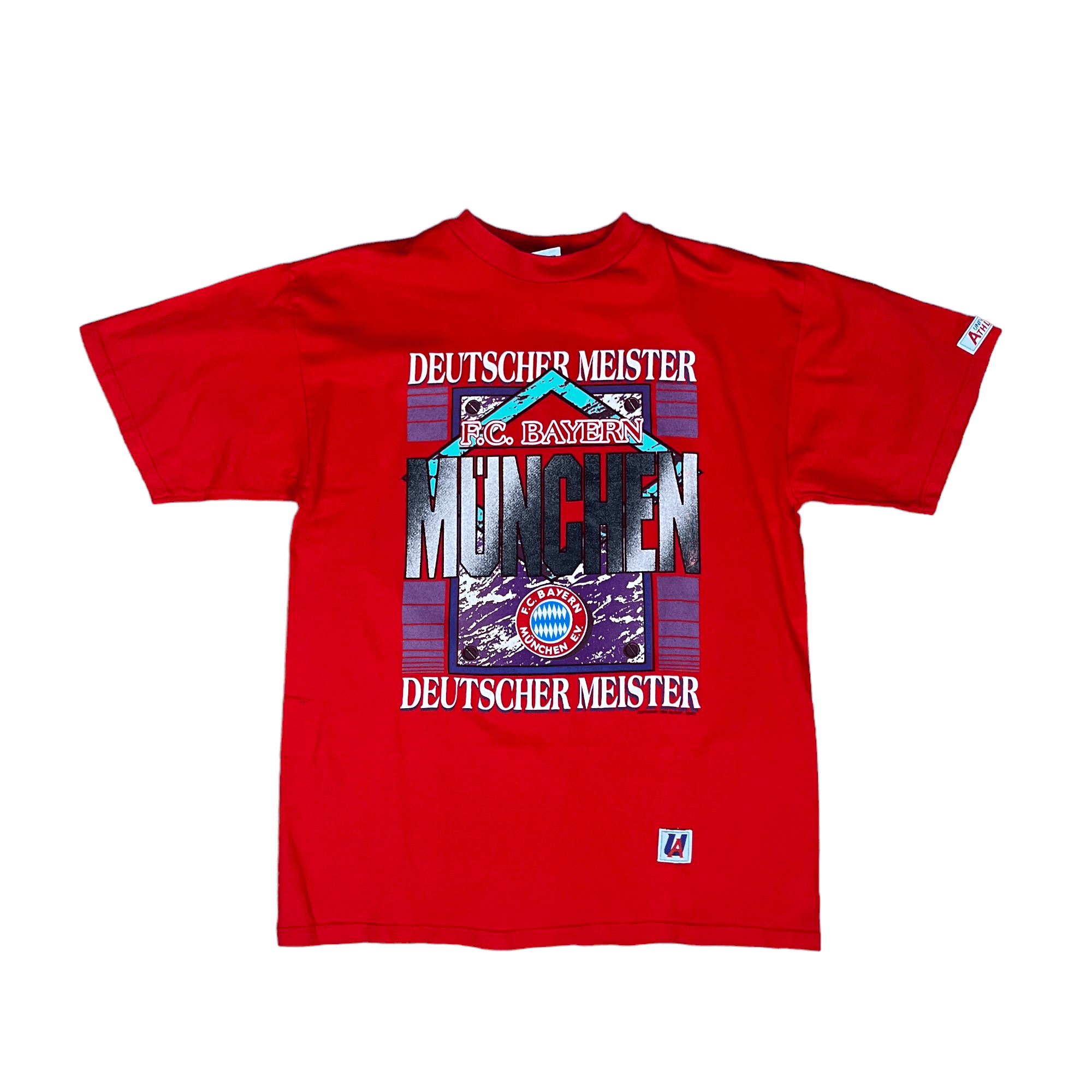 Vintage 90s Red Bayern Munich Football Tee - Large - The Streetwear Studio