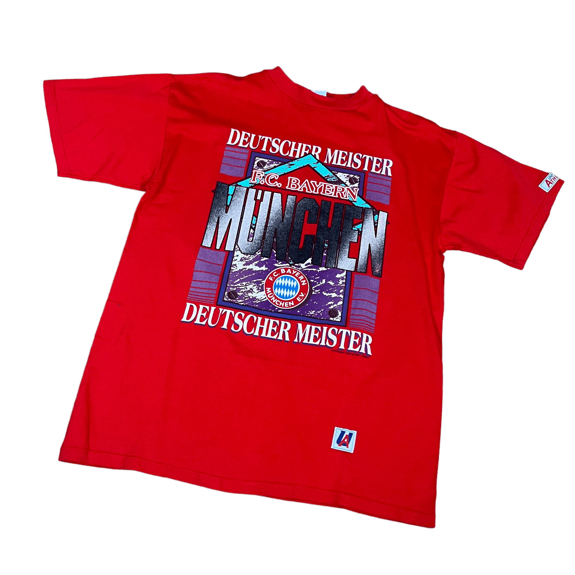 Vintage 90s Red Bayern Munich Football Tee - Large - The Streetwear Studio