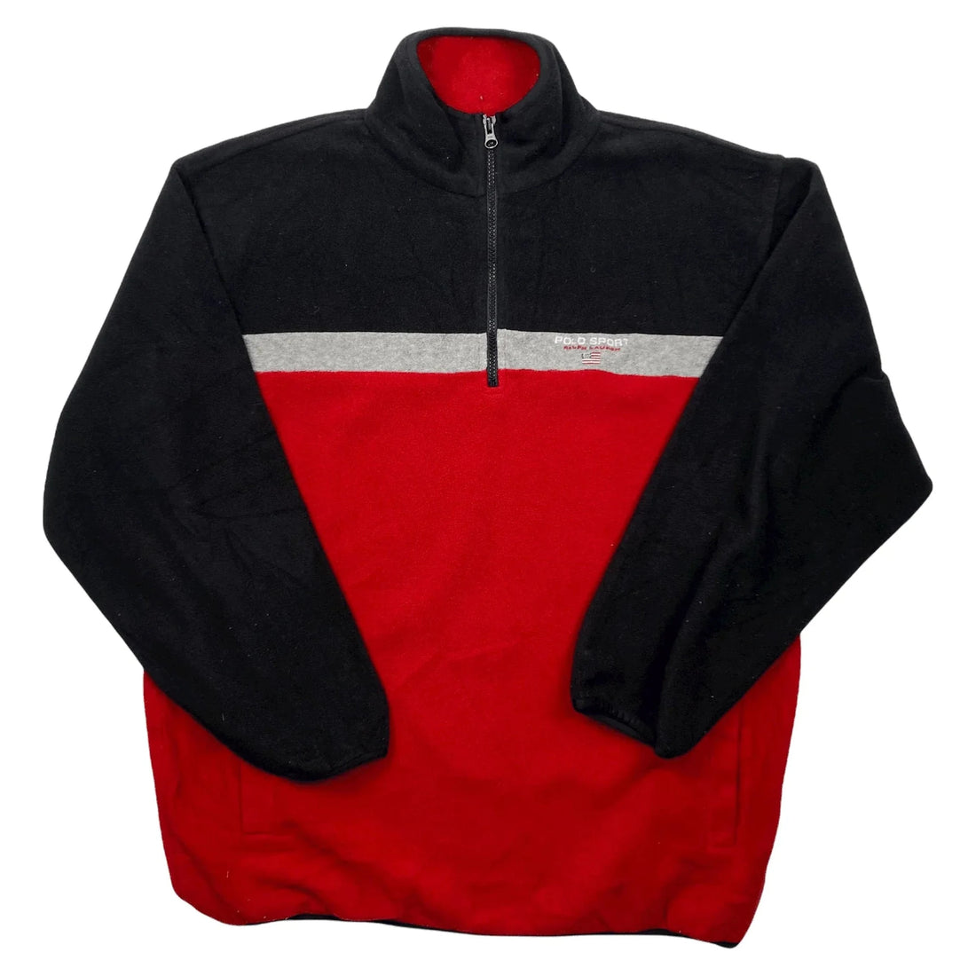Vintage 90s Red, Black + Grey Ralph Lauren Polo Sport 1/4 Zip Fleece - XL | The Streetwear Studio