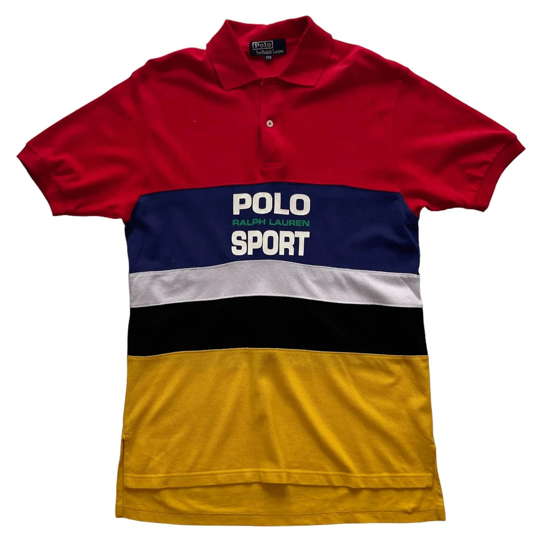 Vintage 90s Red, Blue, Black, White + Yellow Ralph Lauren Polo Sport Polo - M | The Streetwear Studio