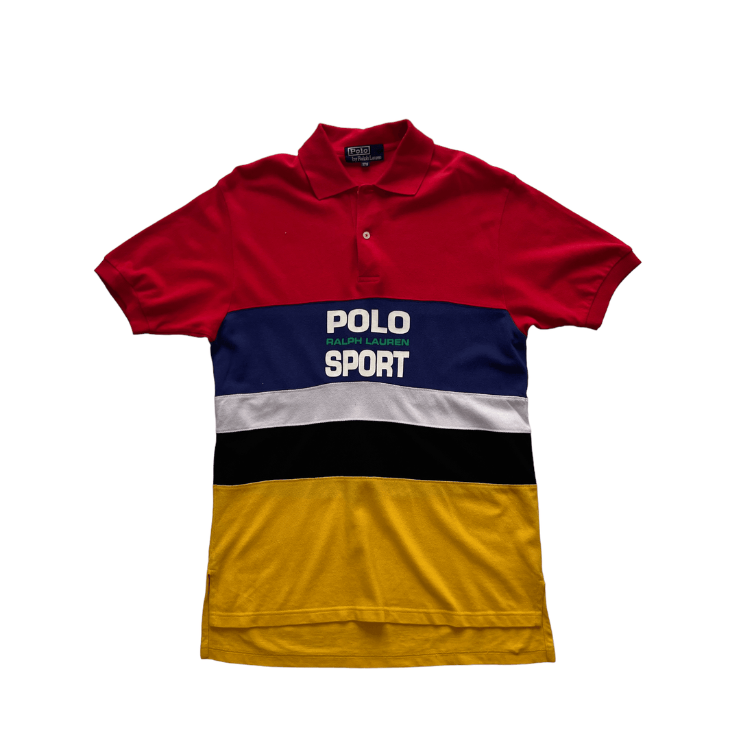 Vintage 90s Red, Blue, Black, White + Yellow Ralph Lauren Polo Sport Polo - Medium - The Streetwear Studio