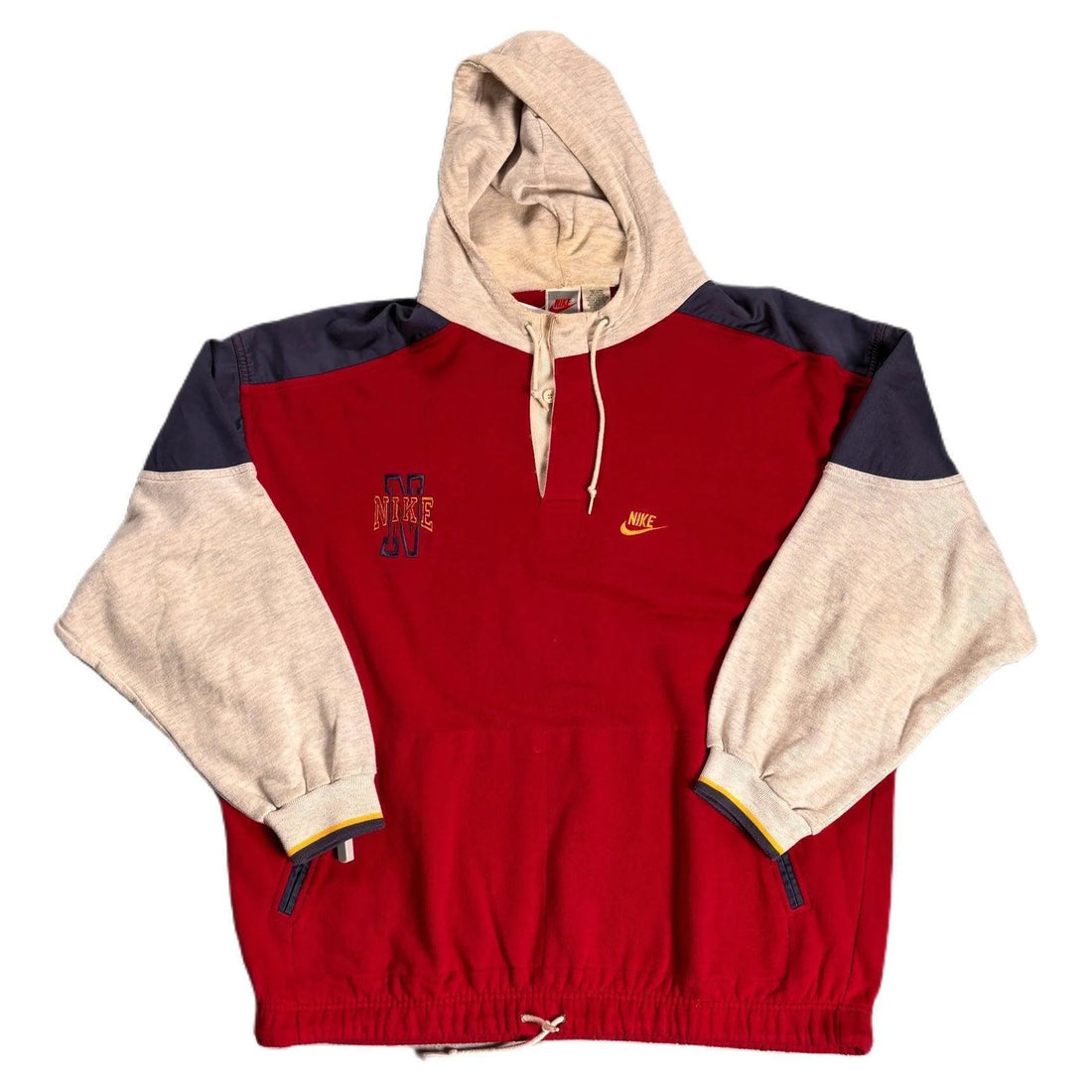 Vintage 90s Red, Blue + Grey Nike Hoodie - XL | The Streetwear Studio