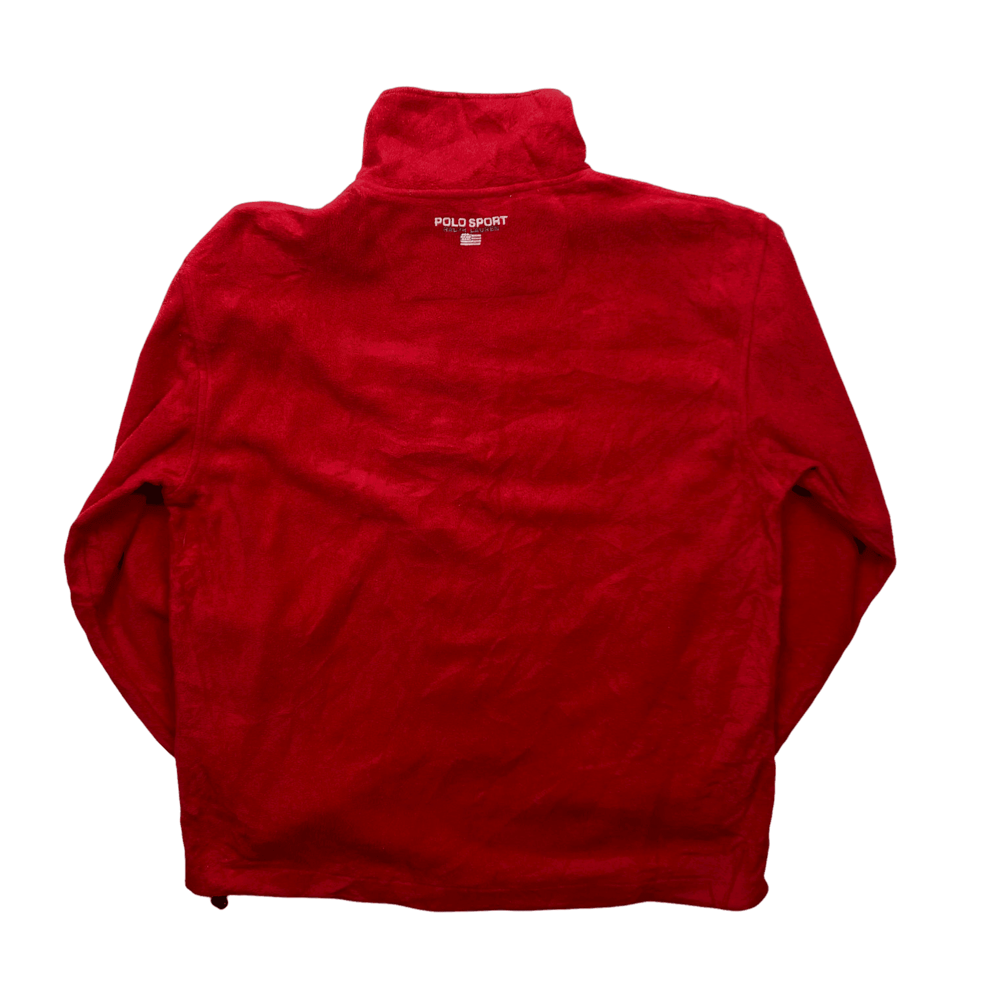 Vintage 90s Red + Grey Ralph Lauren Polo Sport Spell-Out Quarter Zip Fleece - Extra Large - The Streetwear Studio