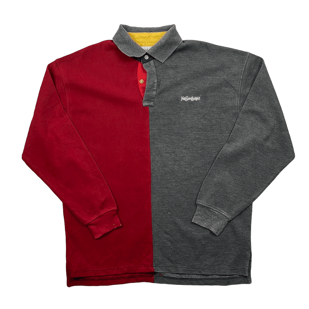 Vintage 90s Red + Grey Yves Saint Laurent (YSL) Polo Shirt - Extra Large - The Streetwear Studio