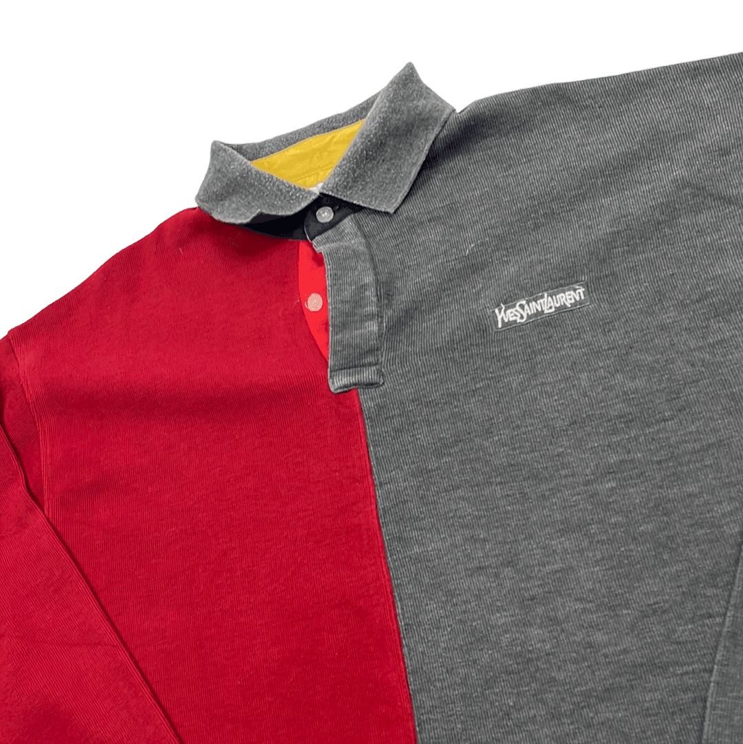 Vintage 90s Red + Grey Yves Saint Laurent (YSL) Polo Shirt - Extra Large - The Streetwear Studio