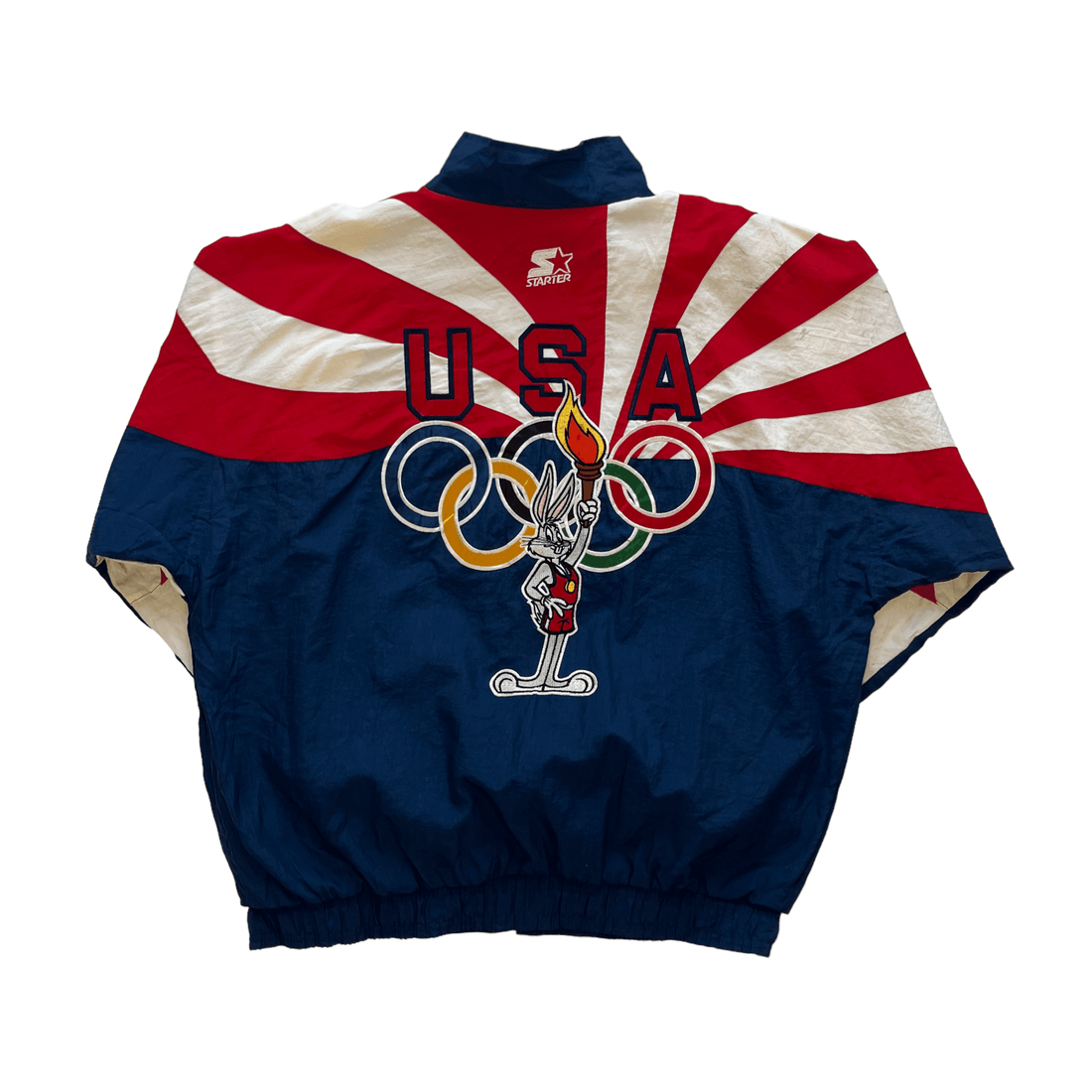 Vintage 90s Red, Navy Blue + White Starter x Looney Tunes USA Jacket - Extra Large - The Streetwear Studio