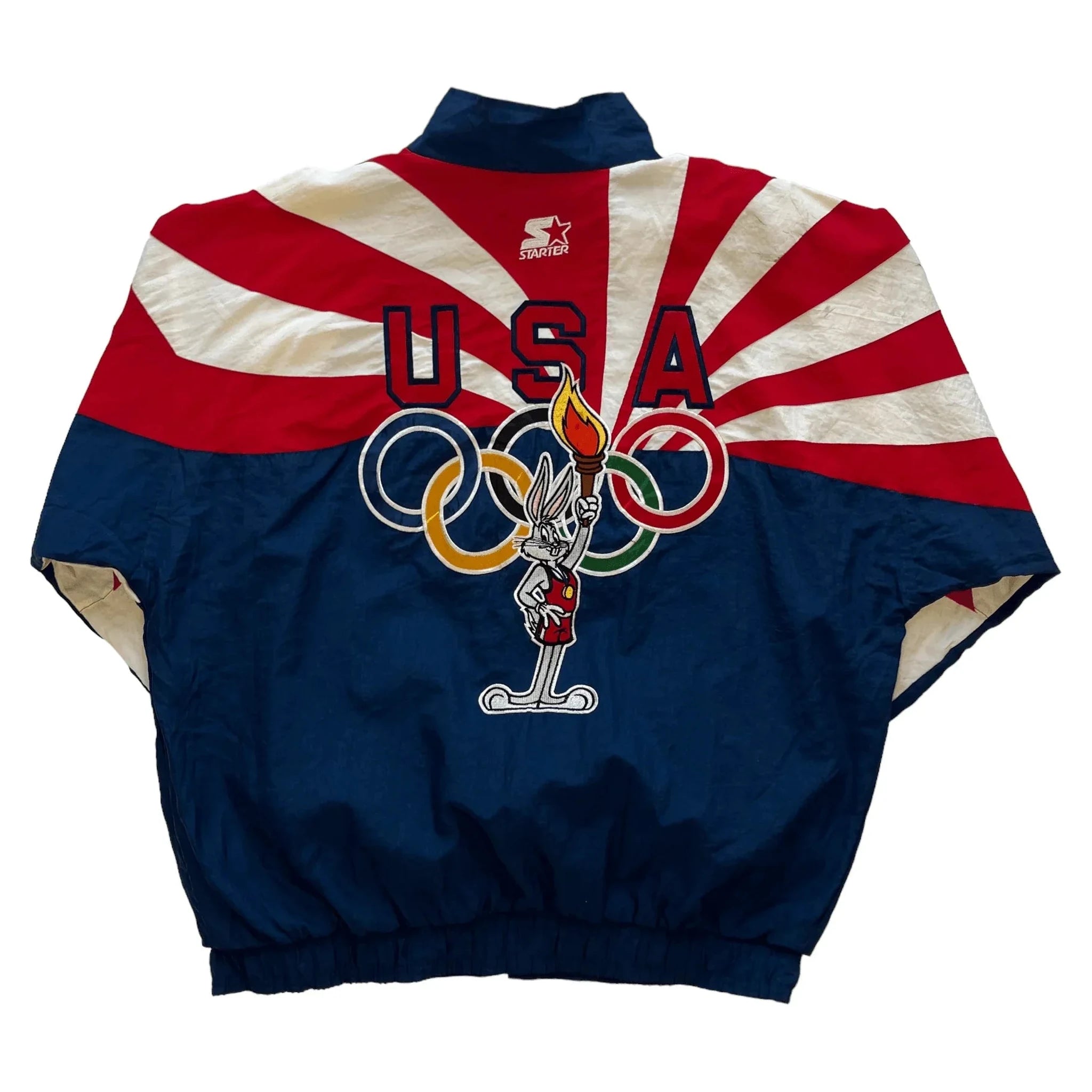 Vintage 90s Red, Navy Blue + White Starter x Looney Tunes USA Jacket - XL | The Streetwear Studio