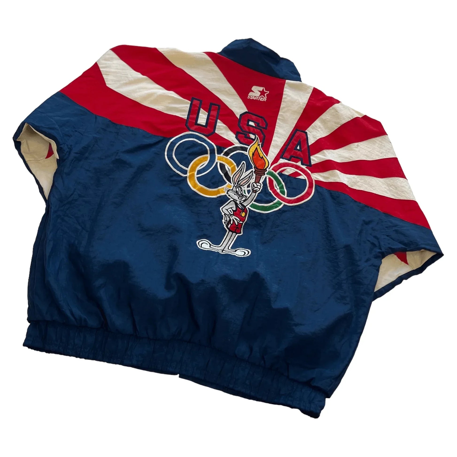 Vintage 90s Red, Navy Blue + White Starter x Looney Tunes USA Jacket - XL | The Streetwear Studio