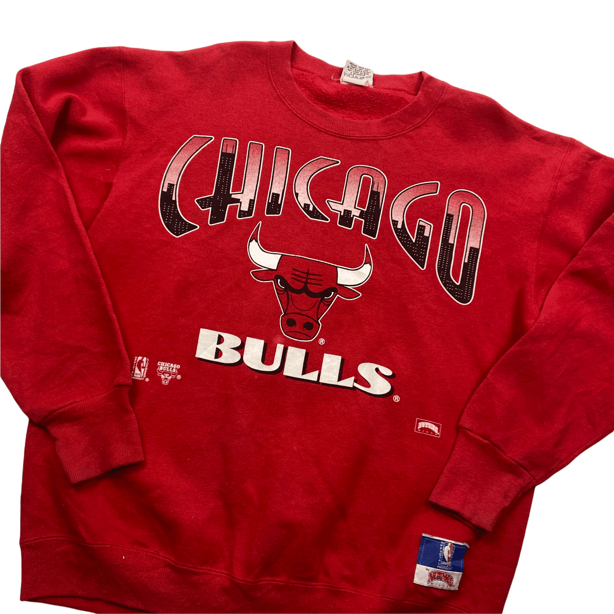 Vintage 90s Red Nutmeg Chicago Bulls Spell-Out Sweatshirt - Large (Recommended Size - Medium) - The Streetwear Studio