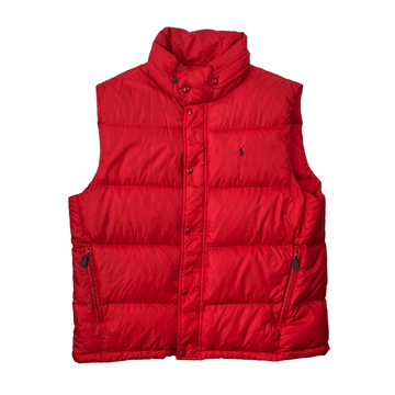 Vintage 90s Red Polo Ralph Lauren Puffer Gilet - Extra Large - The Streetwear Studio