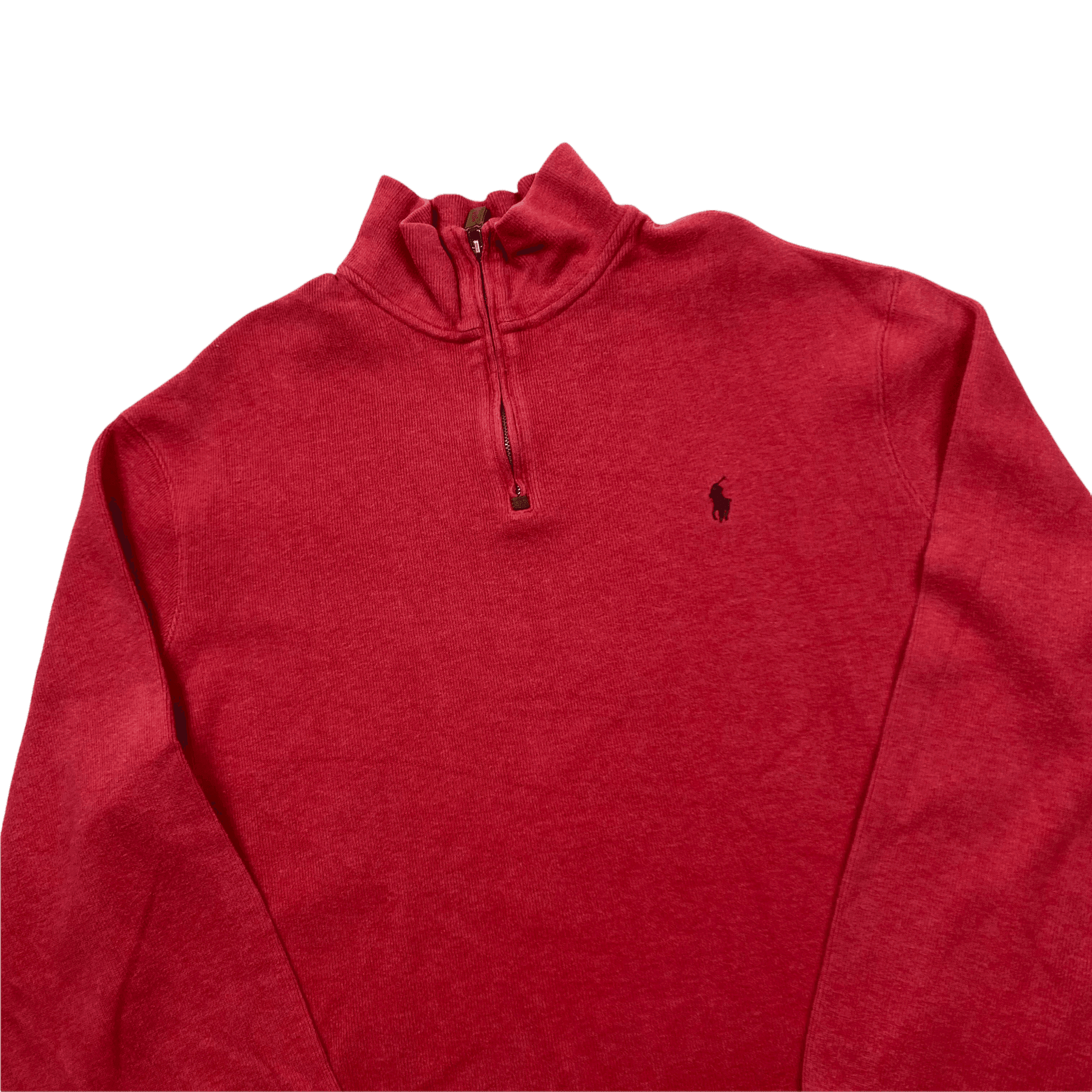 Vintage 90s Red Polo Ralph Lauren Quarter Sweatshirt - Extra Large - The Streetwear Studio