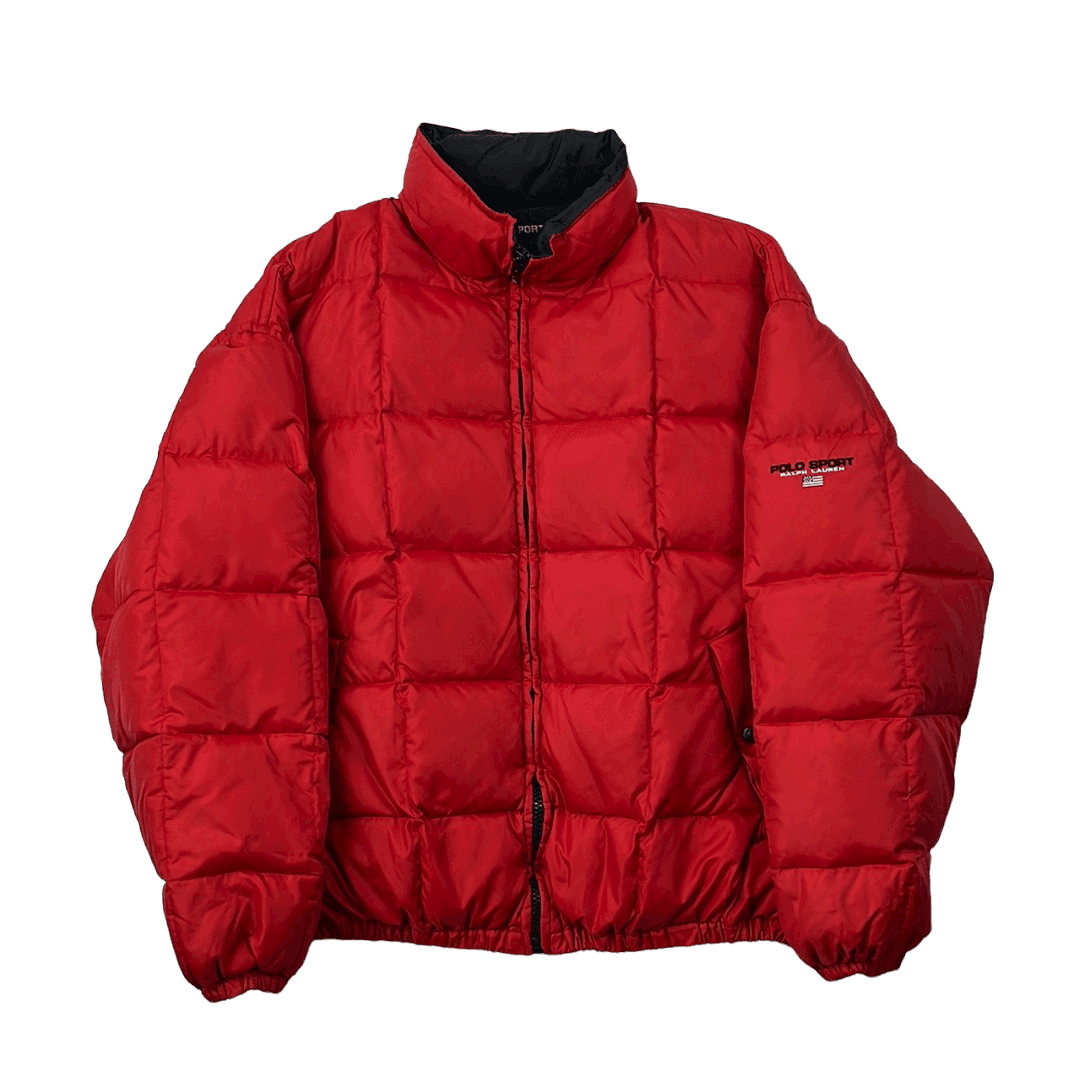 Vintage 90s Red Ralph Lauren Polo Sport Puffer Coat/ Jacket - Large - The Streetwear Studio