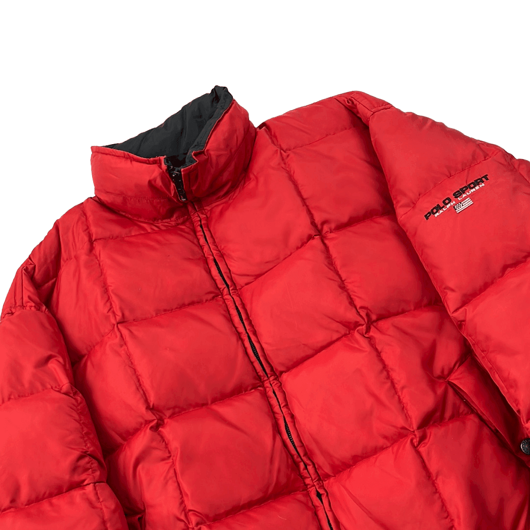 Vintage 90s Red Ralph Lauren Polo Sport Puffer Coat/ Jacket - Large - The Streetwear Studio