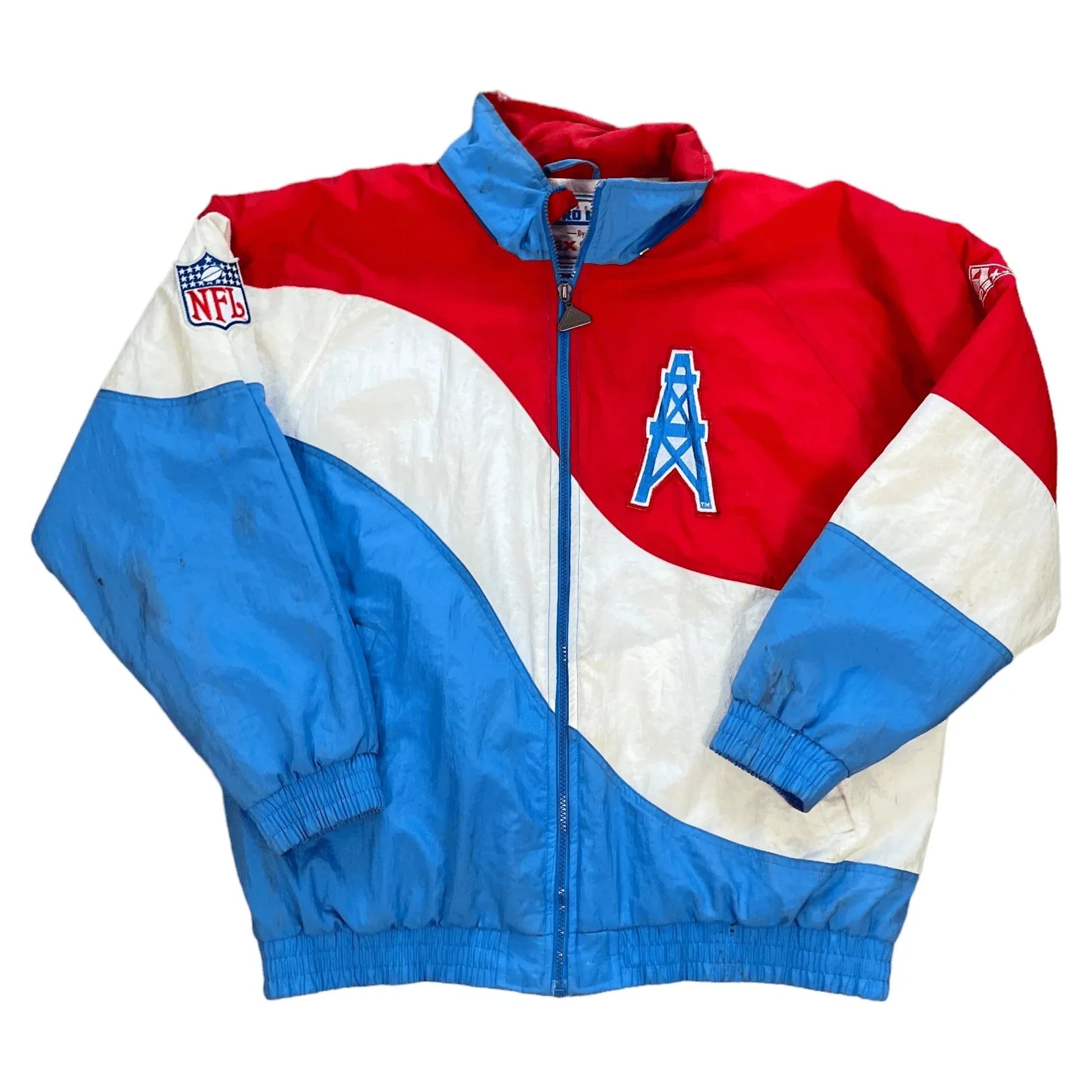 Vintage 90s Red, White + Blue NFL Oilers Puffer Coat - L | The Streetwear Studio