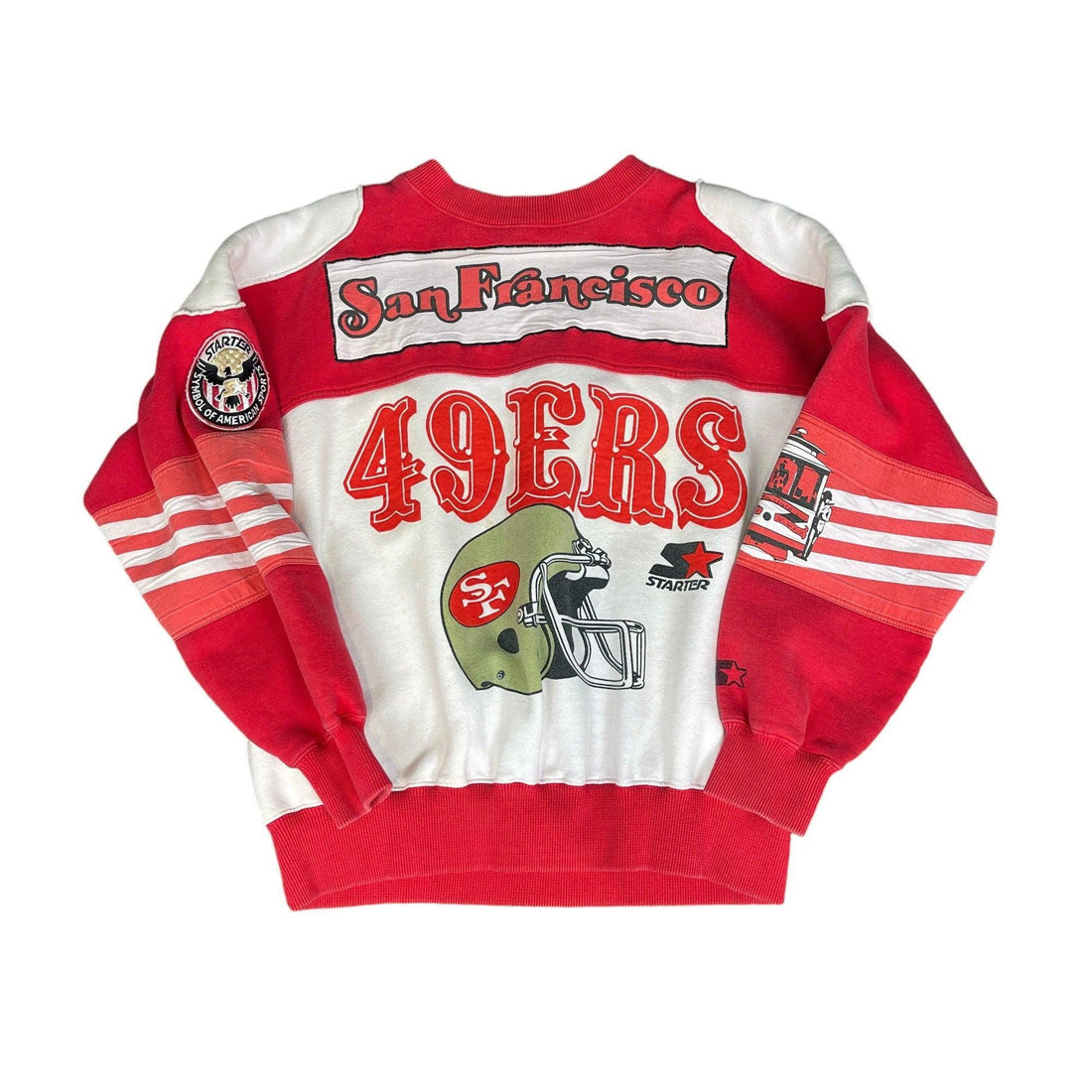 Vintage 90s Red + White Starter San Francisco 49ers Sweatshirt - Large - The Streetwear Studio