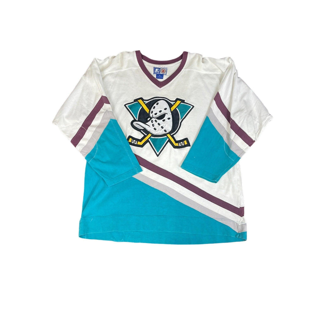 Vintage 90s White + Blue Anaheim Ducks NHL Sweatshirt - Large - The Streetwear Studio