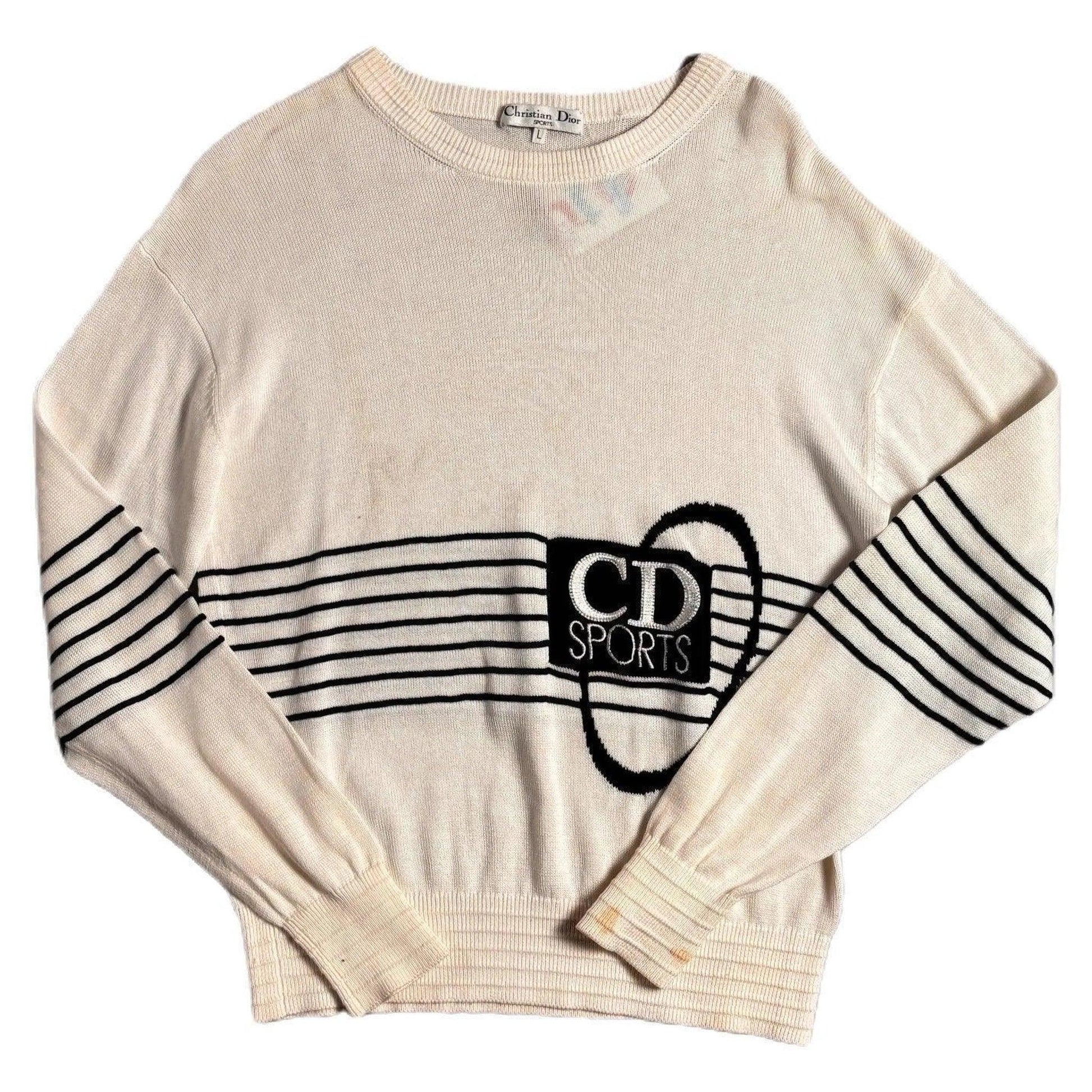 Vintage 90s White Christian Dior Sport Knitted Sweatshirt - L | The Streetwear Studio