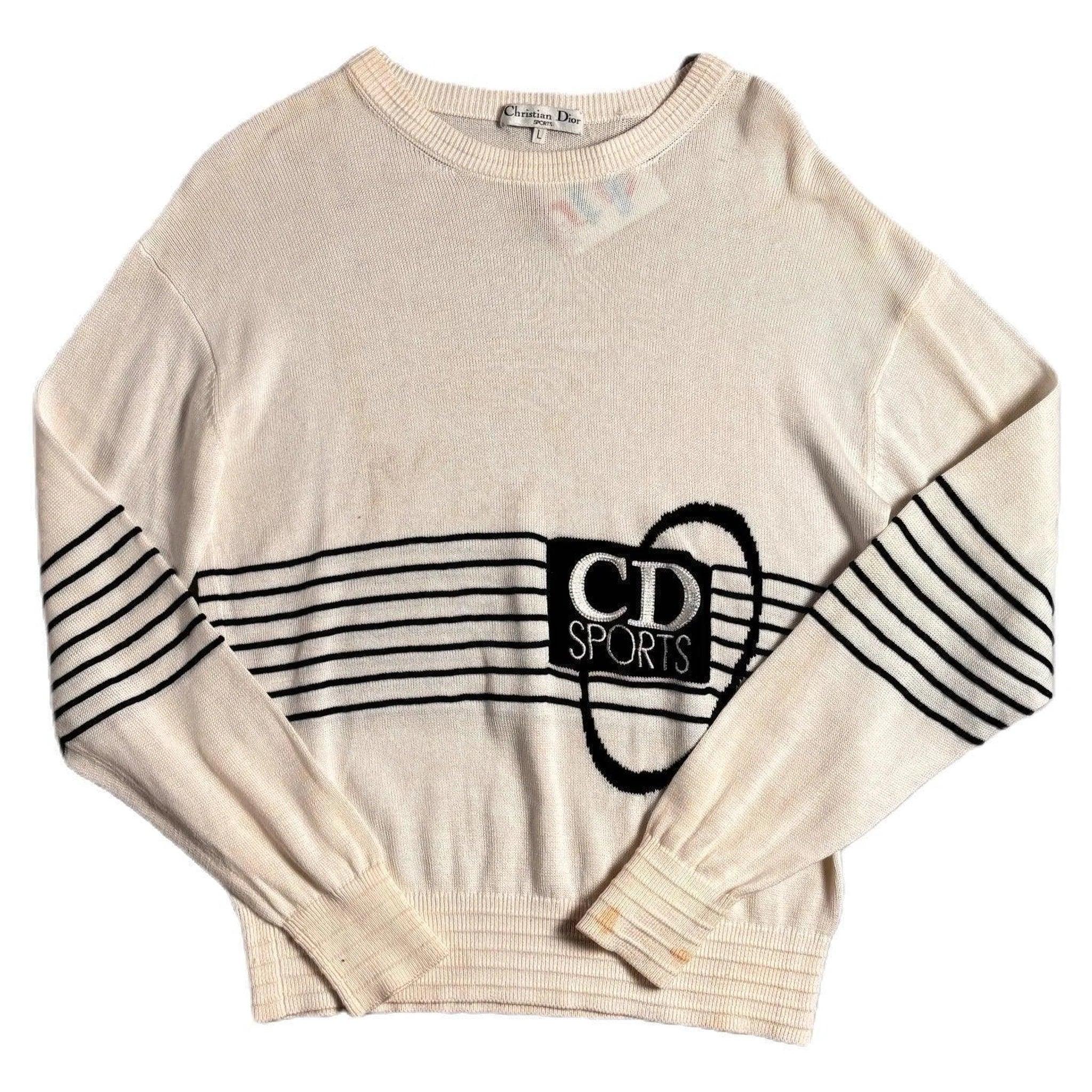 Vintage 90s White Christian Dior Sport Knitted Sweatshirt - L | The Streetwear Studio