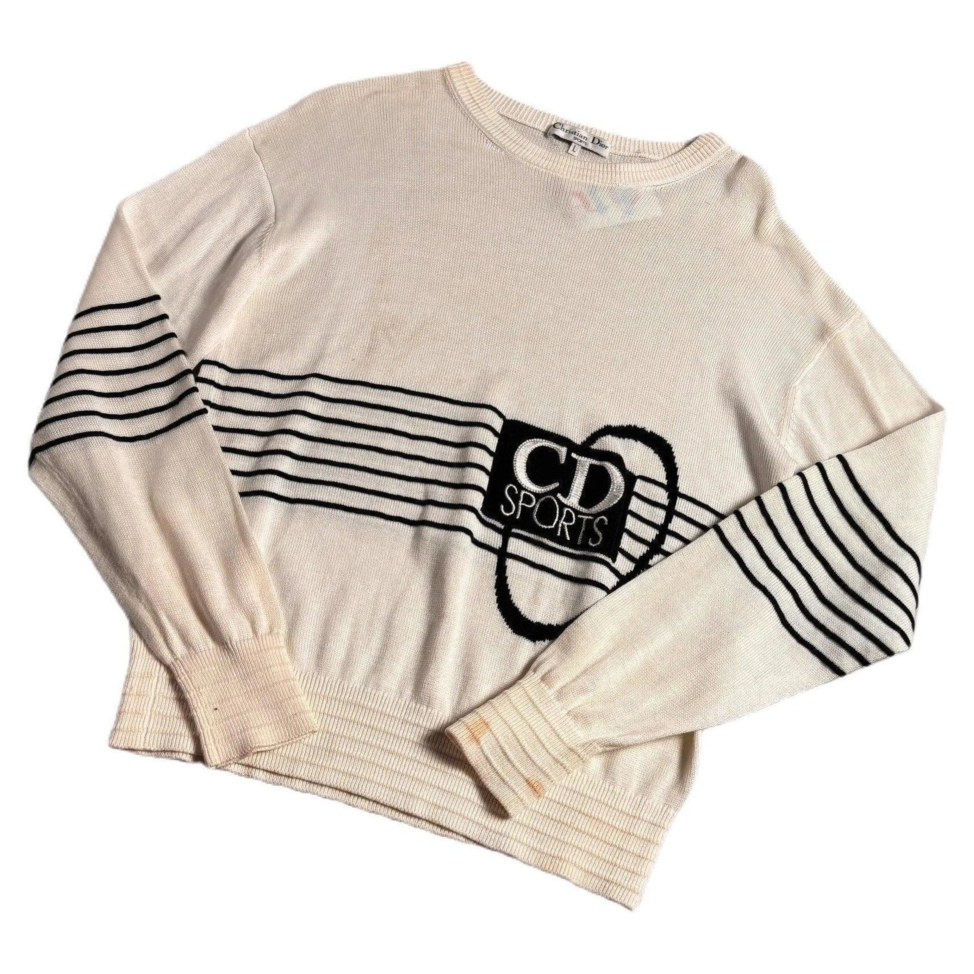 Vintage 90s White Christian Dior Sport Knitted Sweatshirt - L | The Streetwear Studio