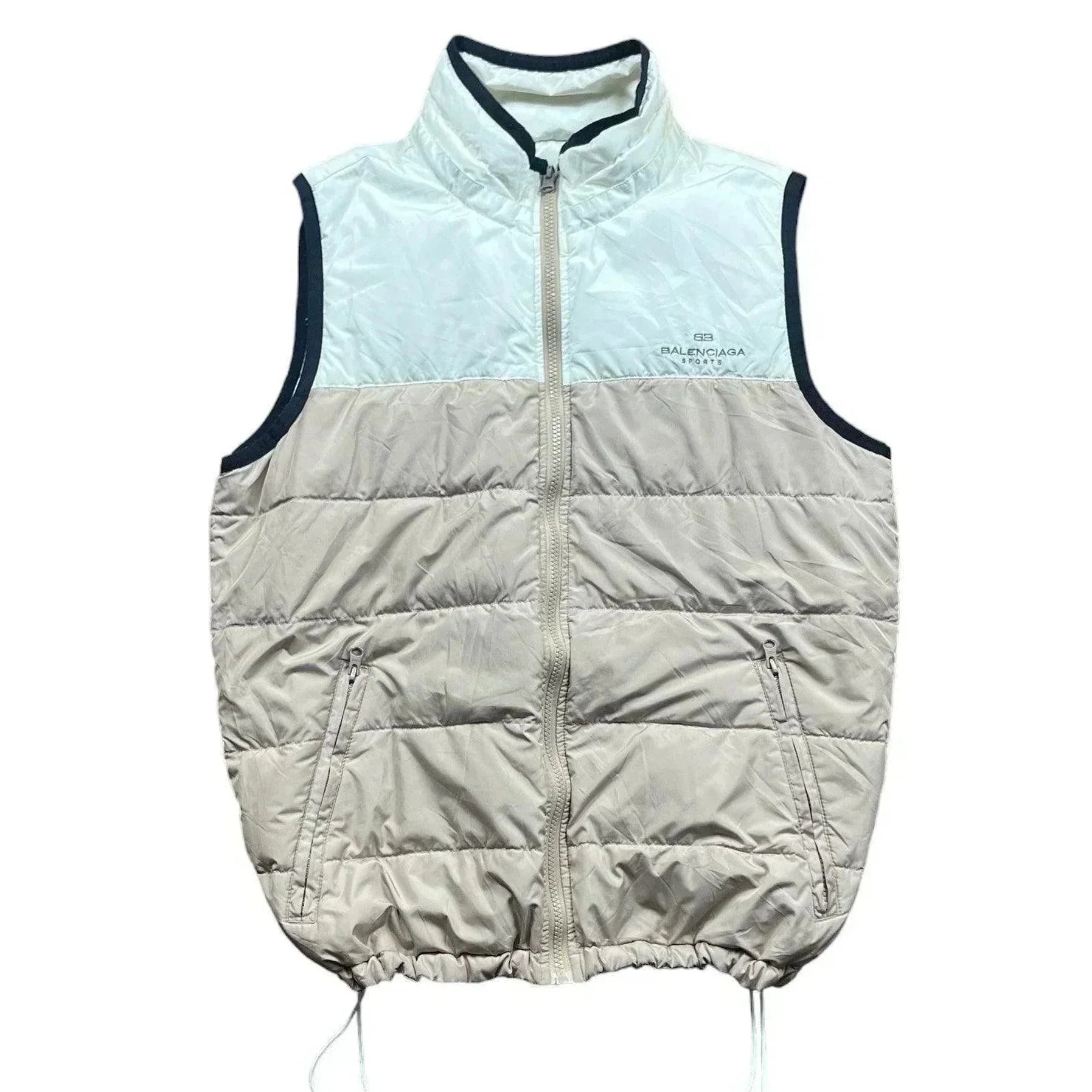 Vintage 90s White + Cream Balenciaga Reversible Puffer Gilet - M | The Streetwear Studio