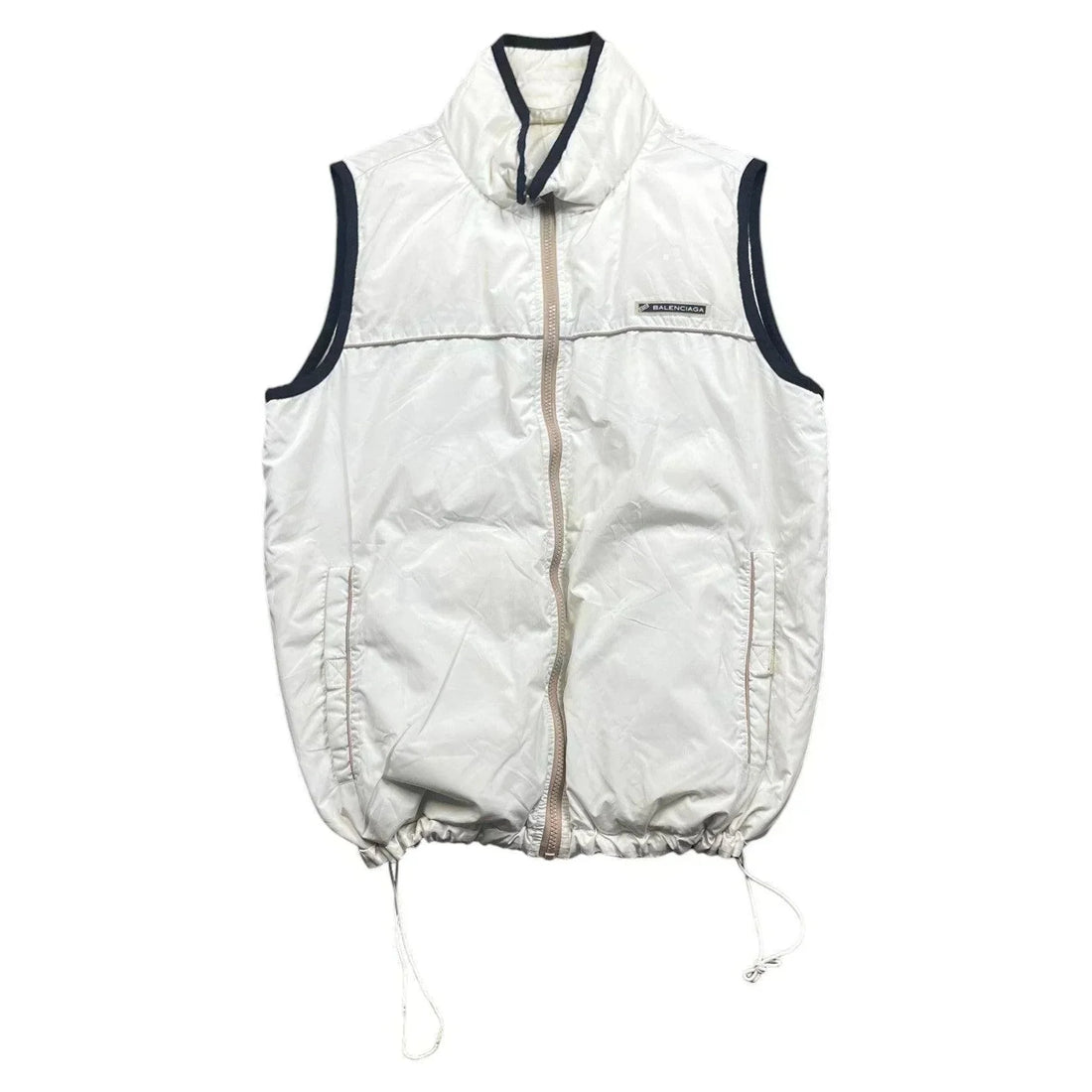 Vintage 90s White + Cream Balenciaga Reversible Puffer Gilet - M | The Streetwear Studio