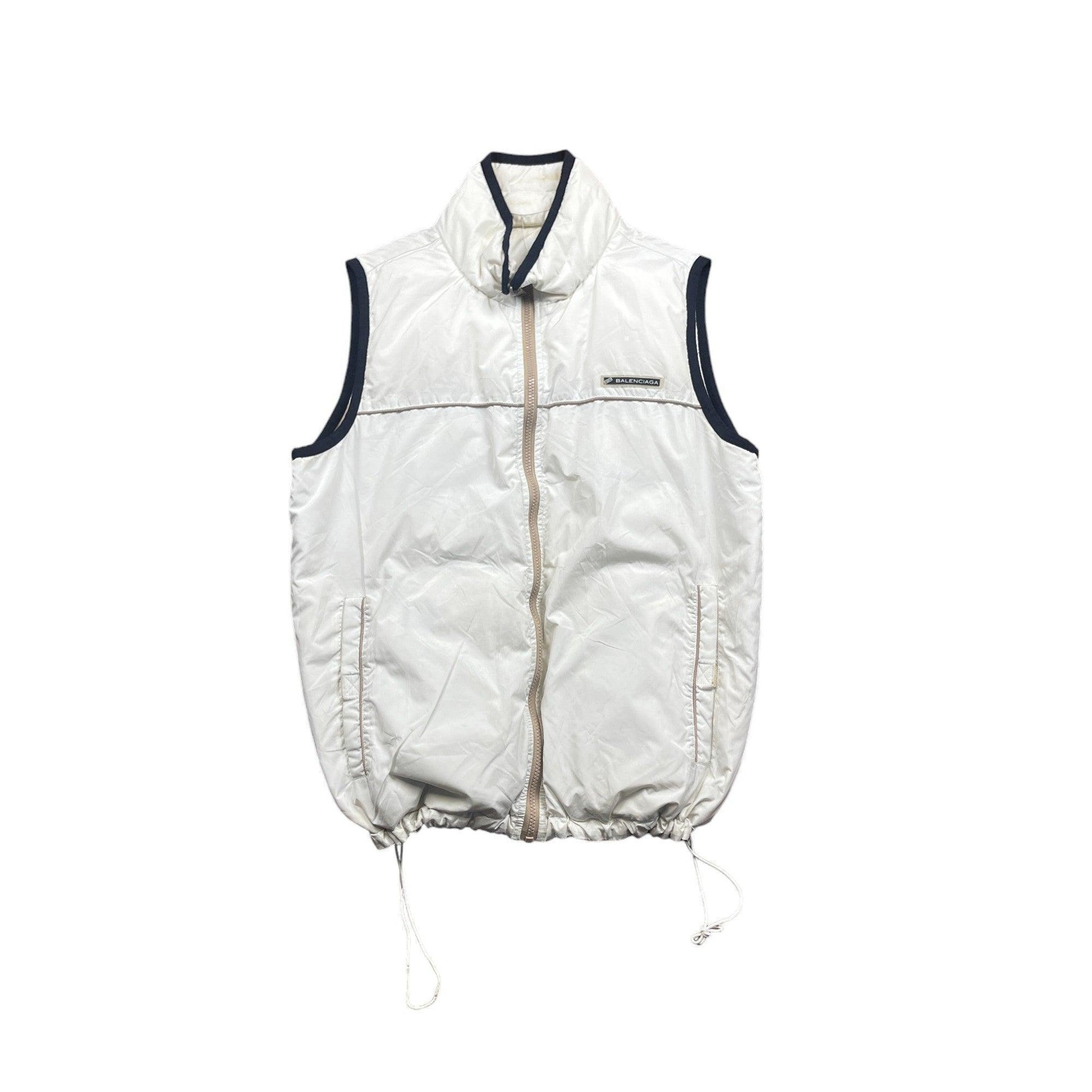 Vintage 90s White + Cream Balenciaga Reversible Puffer Gilet - Medium - The Streetwear Studio