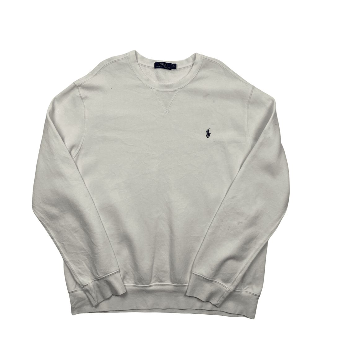 Vintage 90s White Polo Ralph Lauren Sweatshirt - Extra Large - The Streetwear Studio