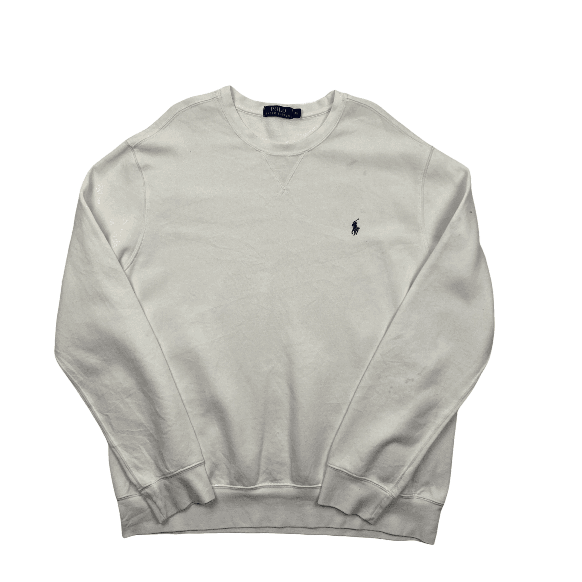 Vintage 90s White Polo Ralph Lauren Sweatshirt - Extra Large - The Streetwear Studio