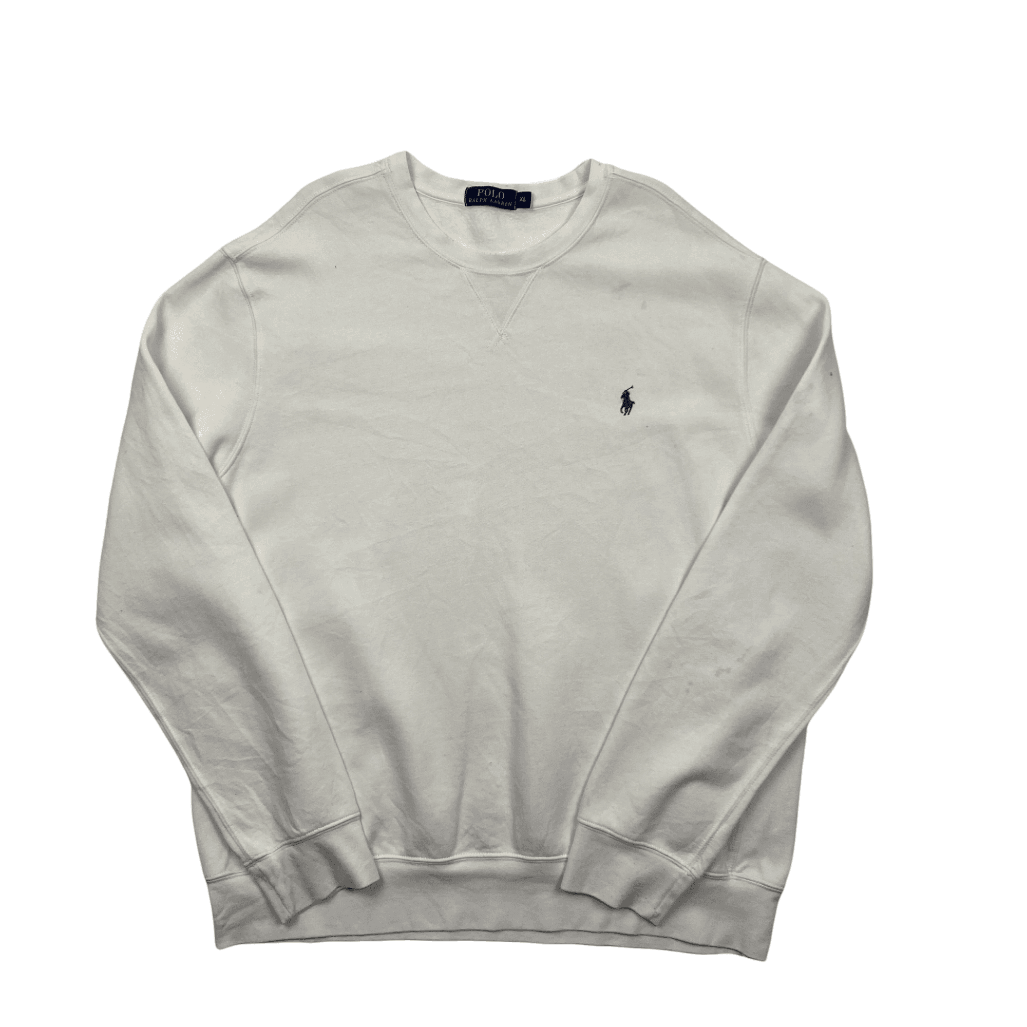 Vintage 90s White Polo Ralph Lauren Sweatshirt - Extra Large - The Streetwear Studio