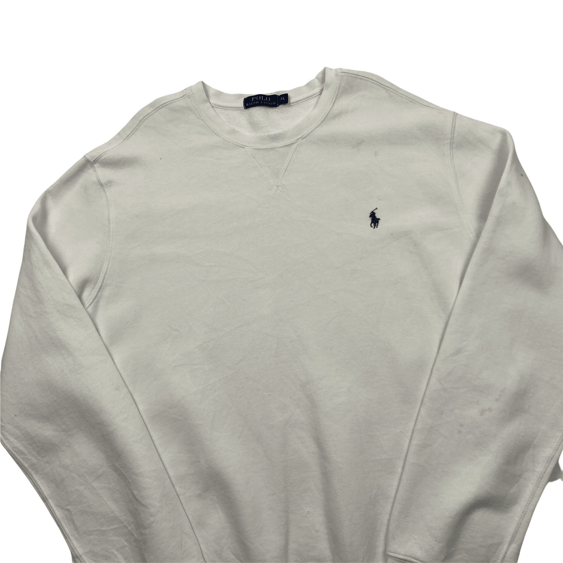 Vintage 90s White Polo Ralph Lauren Sweatshirt - Extra Large - The Streetwear Studio