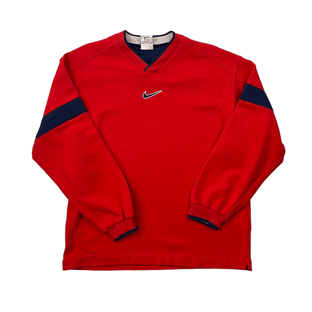Vintage 90s Women's Red Nike Centre Swoosh Sweatshirt - Large - The Streetwear Studio