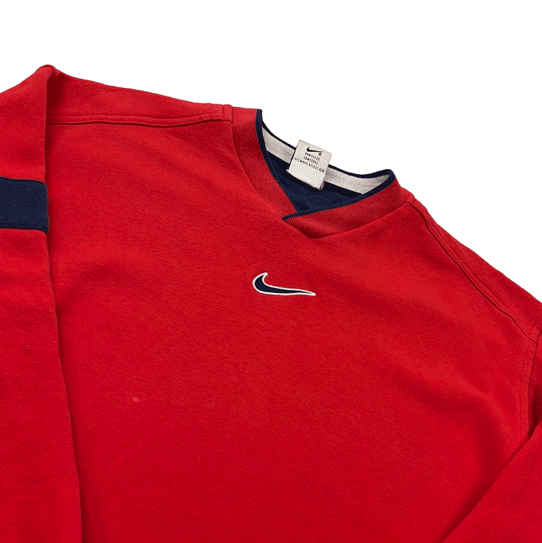 Vintage 90s Women's Red Nike Centre Swoosh Sweatshirt - Large - The Streetwear Studio