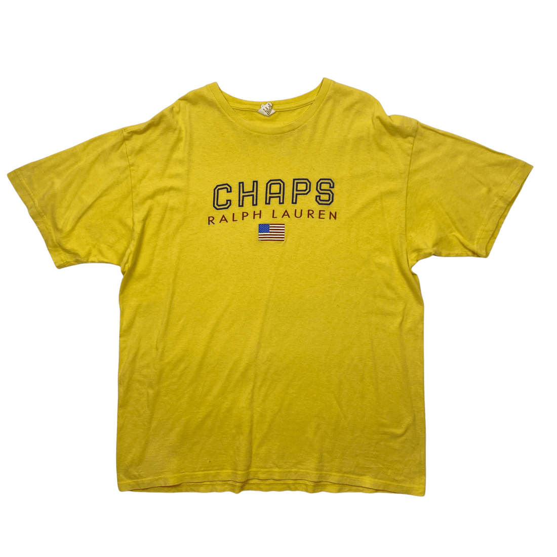 Vintage 90s Yellow Chaps Ralph Lauren Spell-Out Tee - Extra Large - The Streetwear Studio